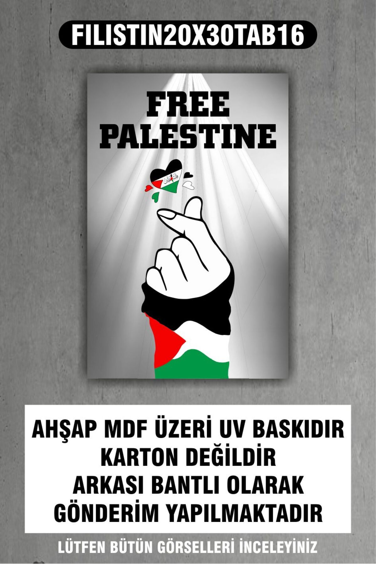 OneMina 1 Parça (20x30) A4 Ebat Mdf Filistin Kalp Selamı Free Palestine Tablo Poster - FILISTIN20X30-016