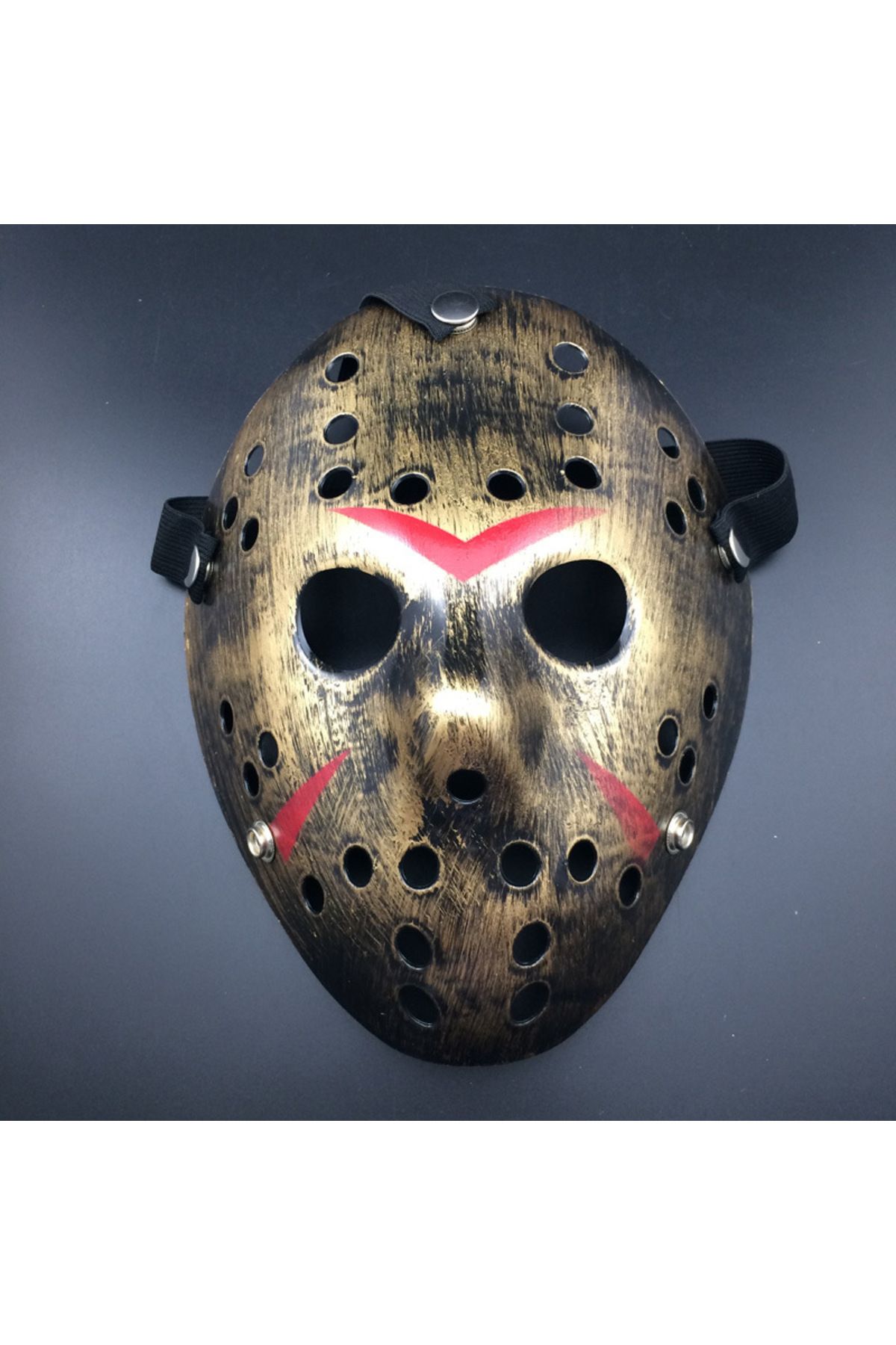 MAGAZZINO DELLAMORE Bakır Renk Kırmızı Çizgili Tam Yüz Hokey Jason Maskesi Hannibal Maskesi