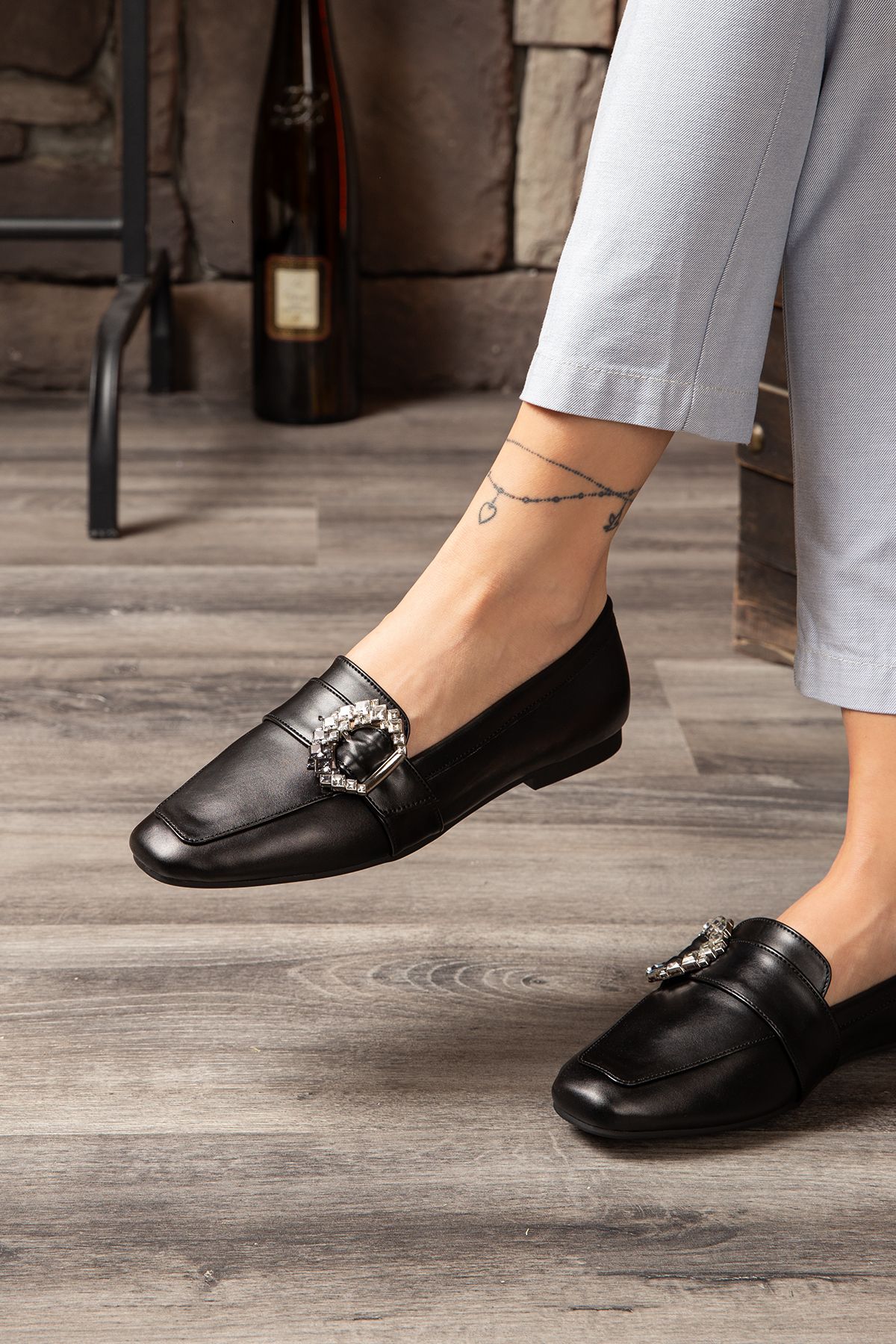 Deery Siyah Kadın Tokalı Loafer Ayakkabı