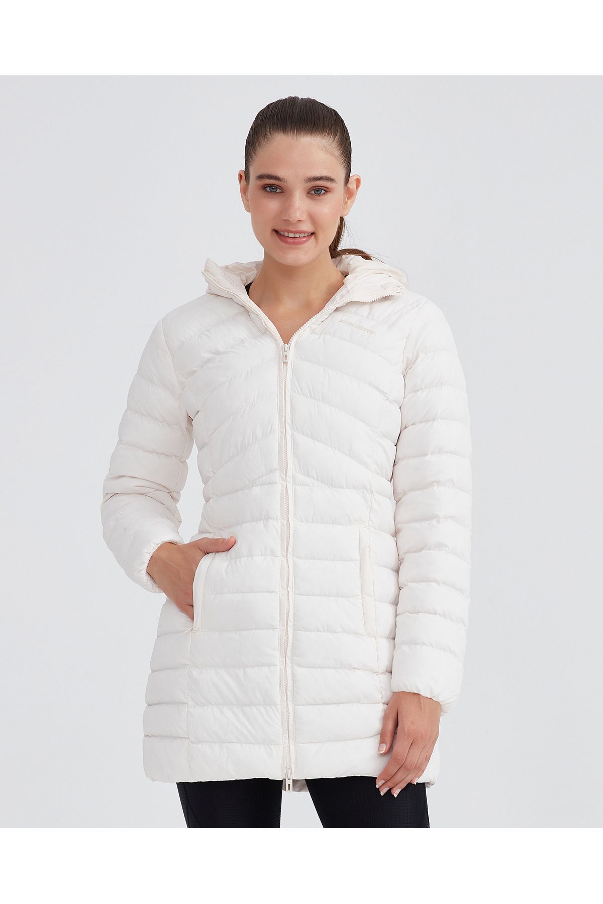 Skechers W Essential Maxi Length Hooded Jacket Kadın Beyaz Mont S212005-102