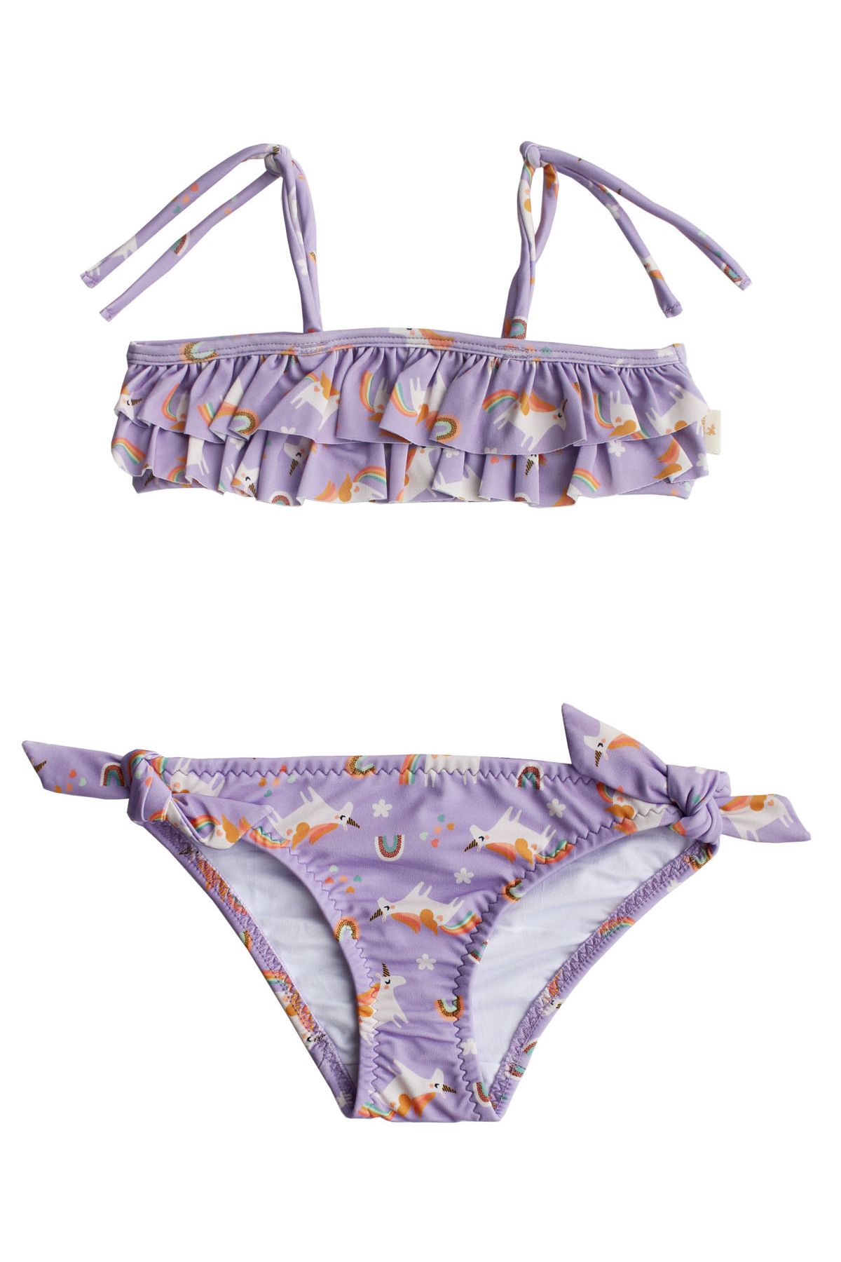 Miela Kids Uv Korumalı Fırfırlı Rainbow Unicorn Bikini Set