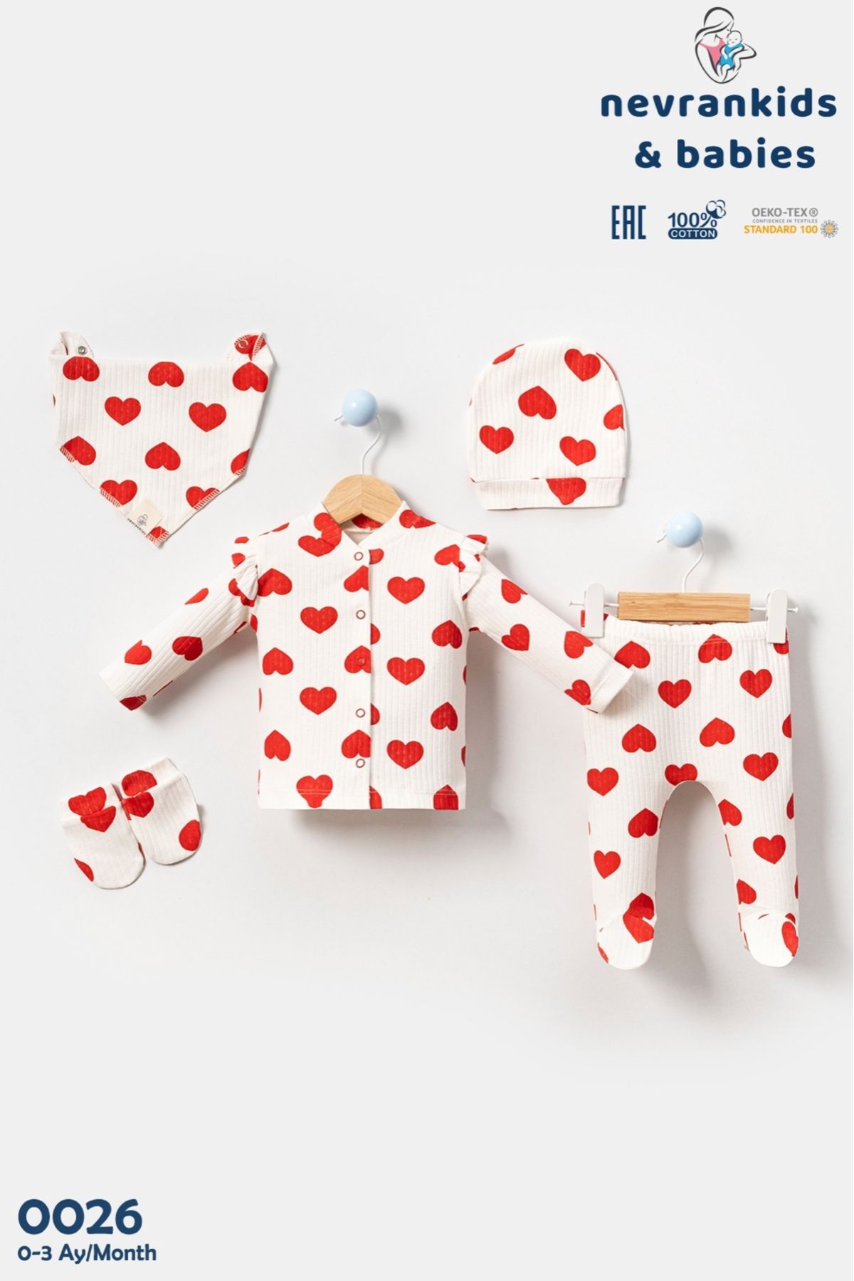 nevrankids Heart Big Pattern 5'li Hastane Çıkışı Kız Bebek Giyim
