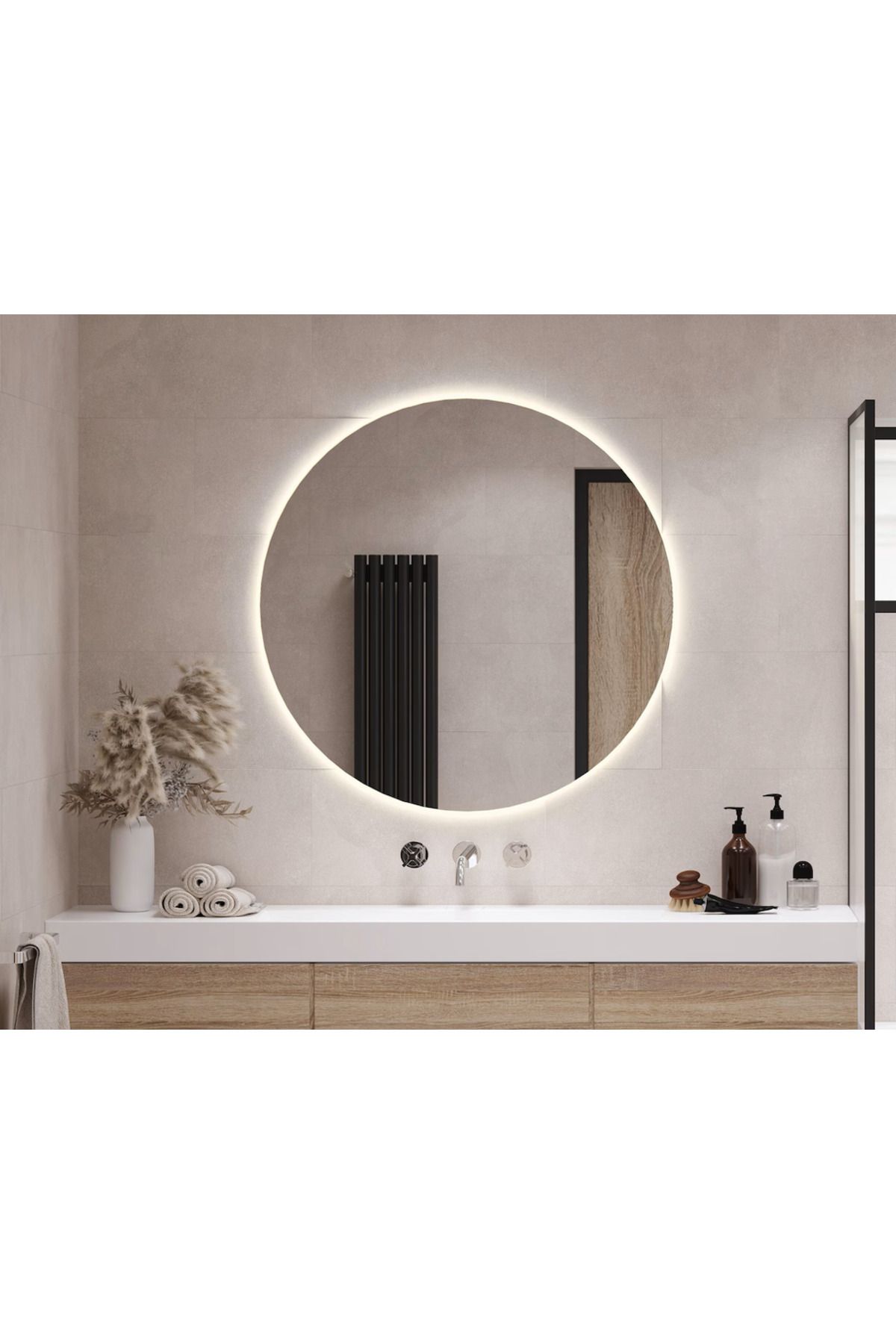 CG HOME Yuvarlak Ayna Gün Işığı Led Dekoratif Ayna, Rodajlı Kaliteli Ayna ,Konsol, Deresuar Aynası 90CM