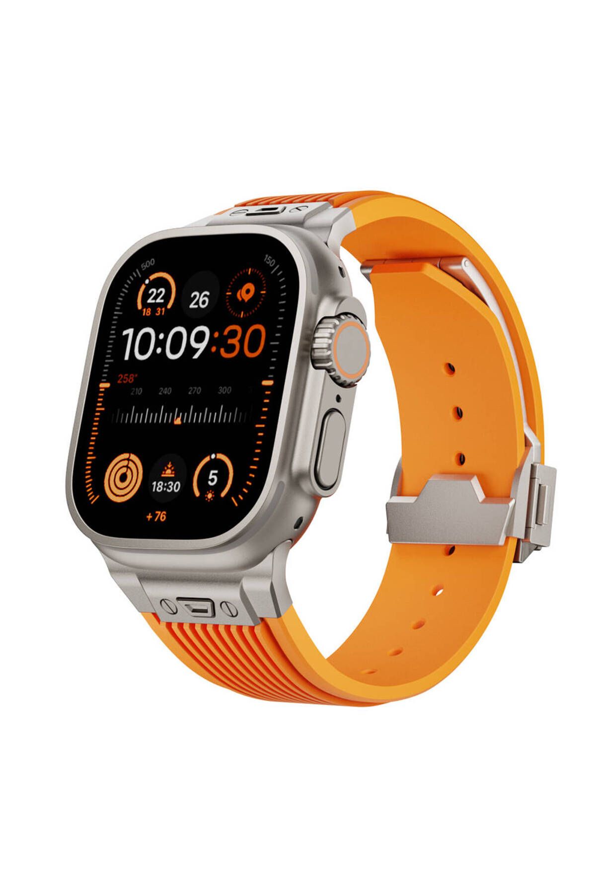 Case 4U Apple Watch 7 45mm KRD-113 Spor Görünümlü Silikon Kordon Turuncu