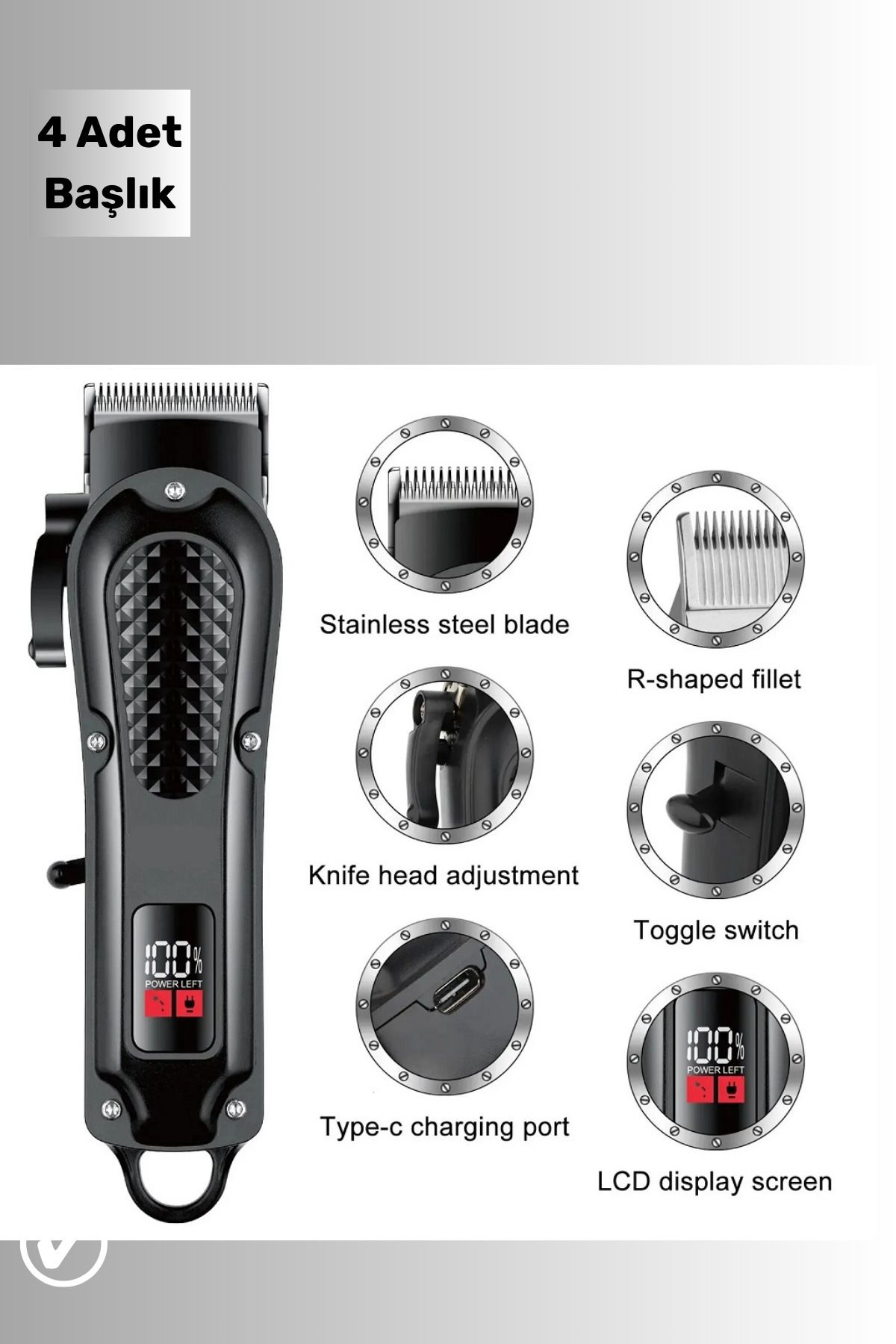 Wintoup Özel Seri Şarj Göstergeli Tıraş Makinesi 4 Başlıklı Tıraş Makinesi Günlük Kullanım