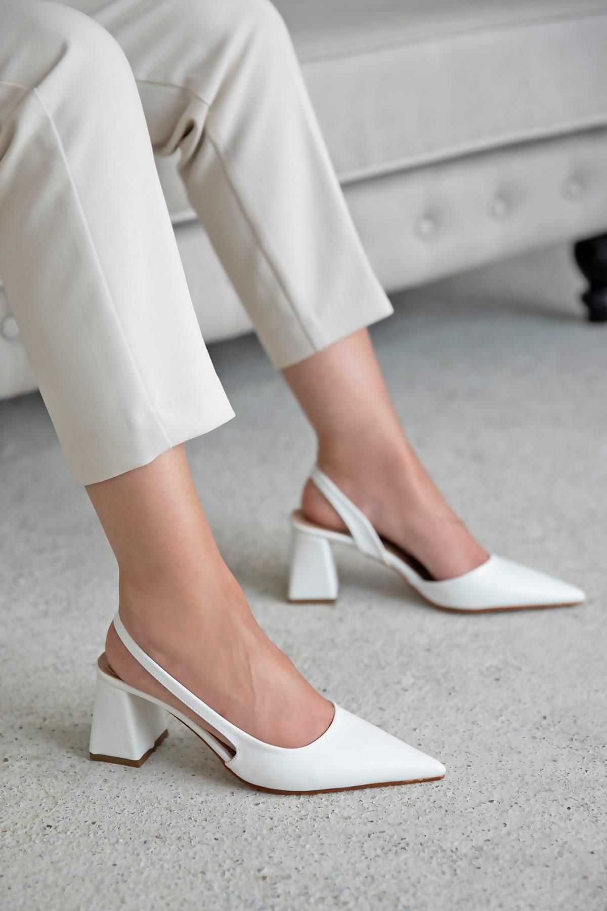 Straswans Luan Kadın Deri Topuklu Ayakkabı Beyaz