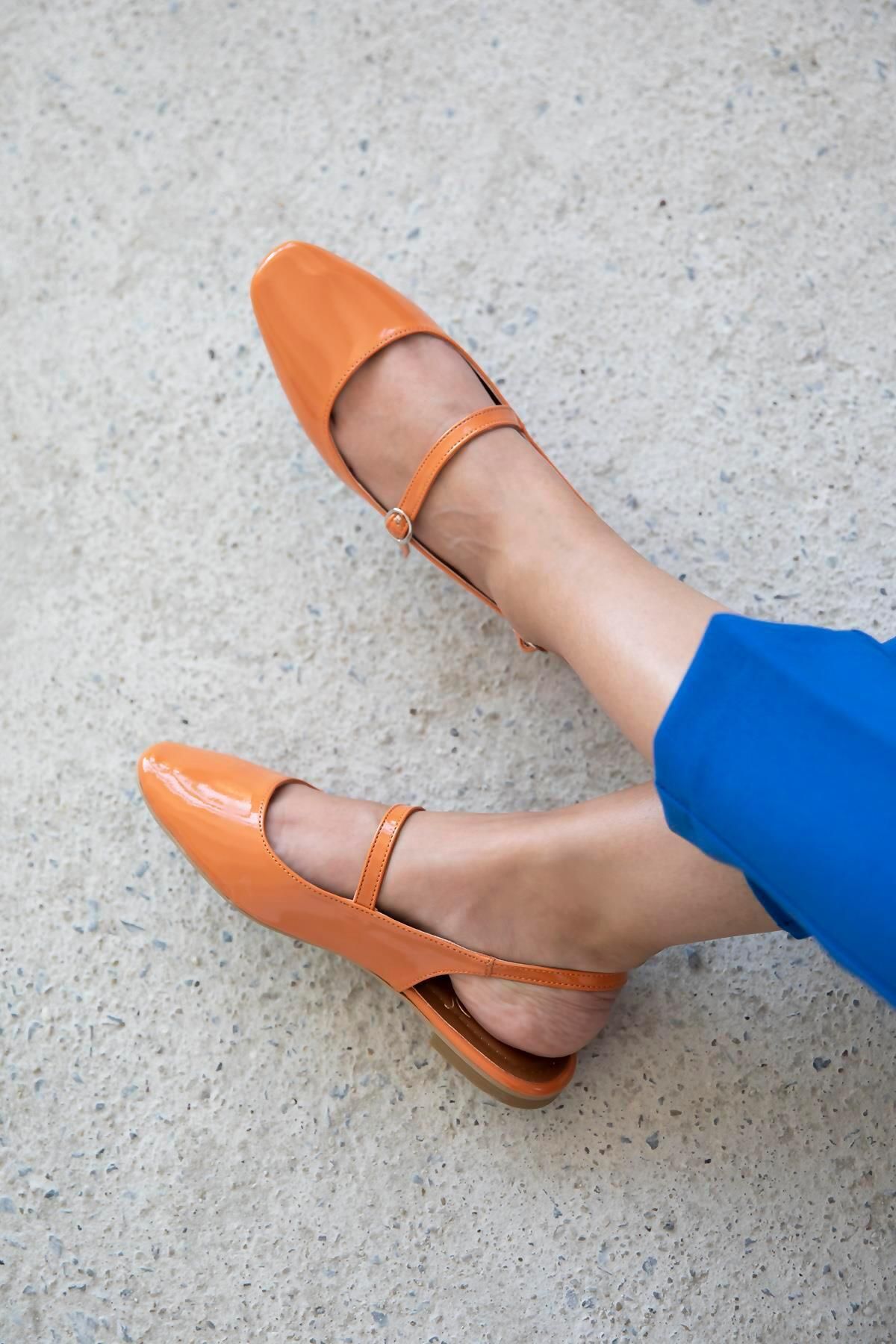 Straswans Afra Kadın Topuklu Rugan Ayakkabı Oranj
