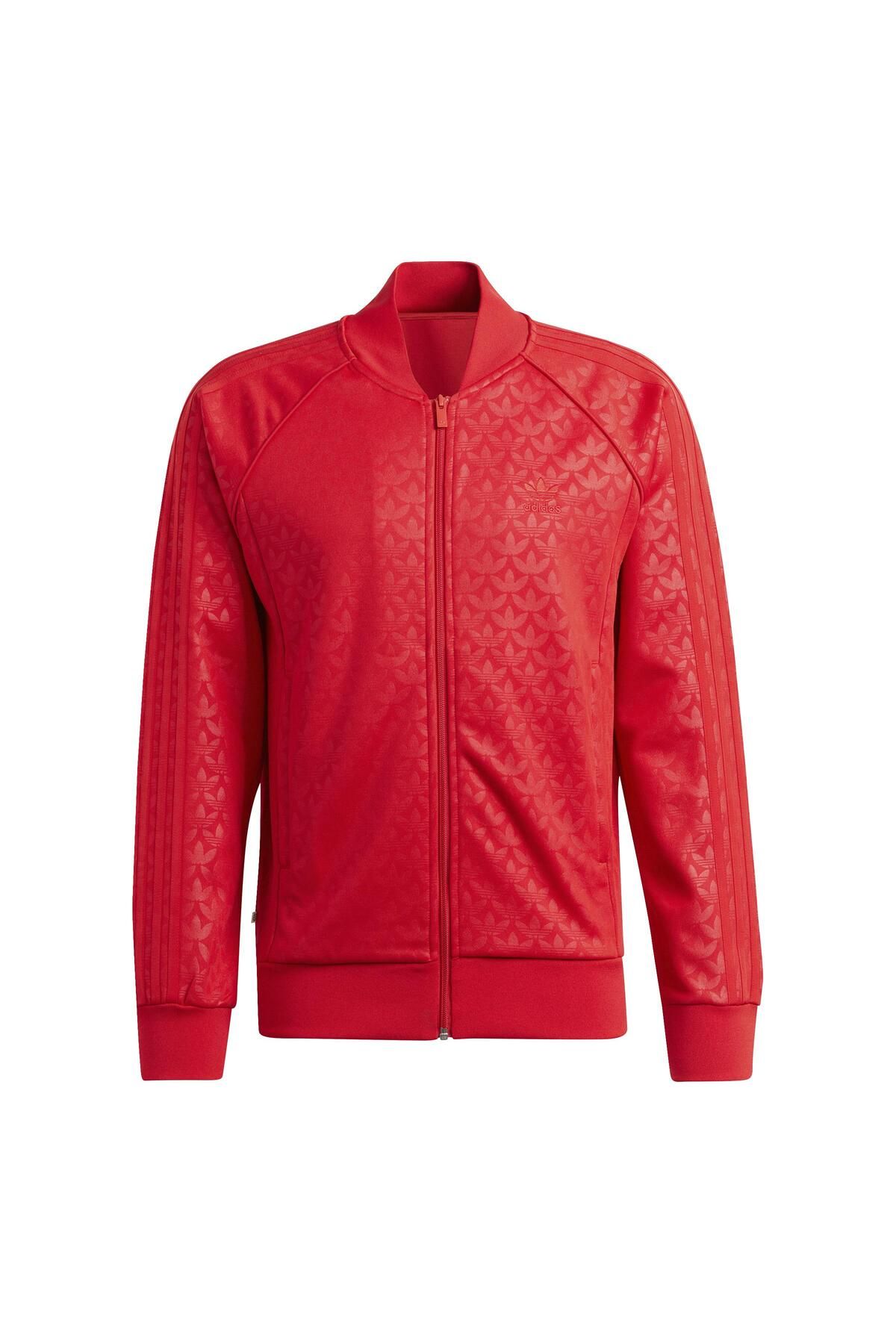 adidas Kırmızı Erkek Dik Yaka Desenli Zip Ceket Ij5689