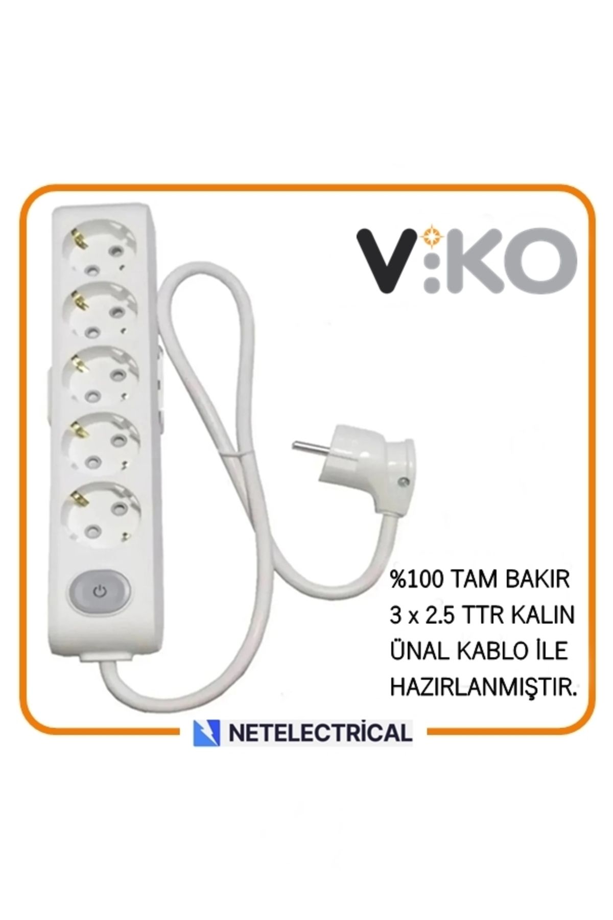 VİKO Multi-let 5'li 7 Metre Anahtarlı Topraklı Çocuk K. Grup Priz (3x2.5 TTR TAM BAKIR KALIN KABLOLU)