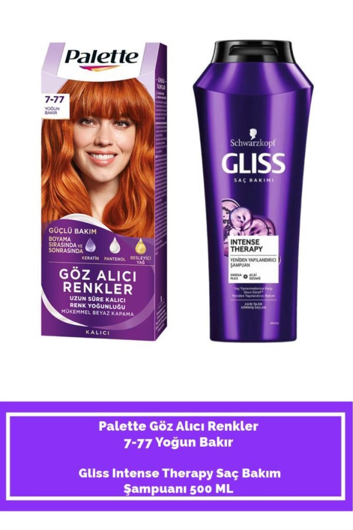 Palette Göz Alıcı Renkler 7-77 Yoğun Bakır Gliss Intense Therapy Saç Bakım Şampuanı 500 ml