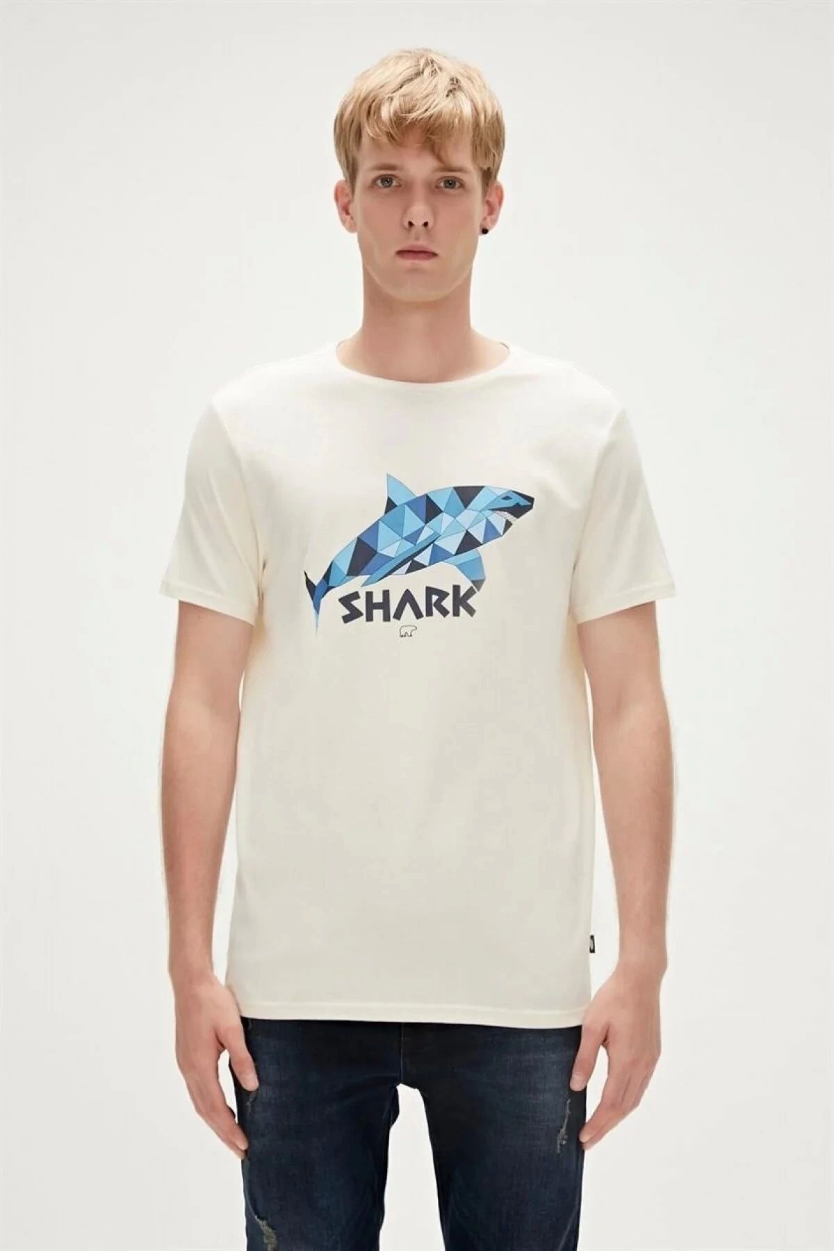 Bad Bear Shark 0 Yaka Erkek Tshirt - Ekru