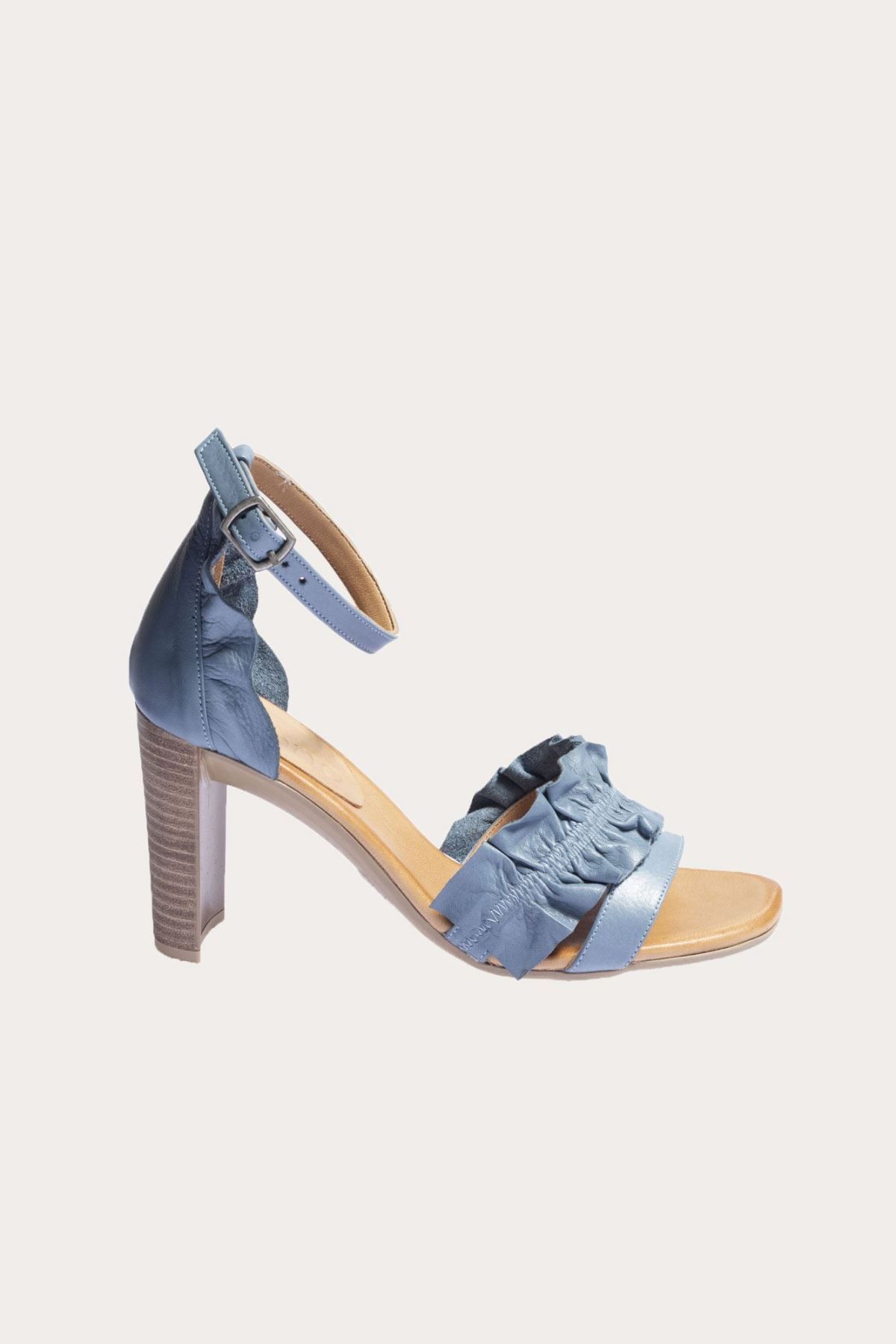 Genel Markalar Shoes Mavi Deri Kadın Topuklu Sandalet
