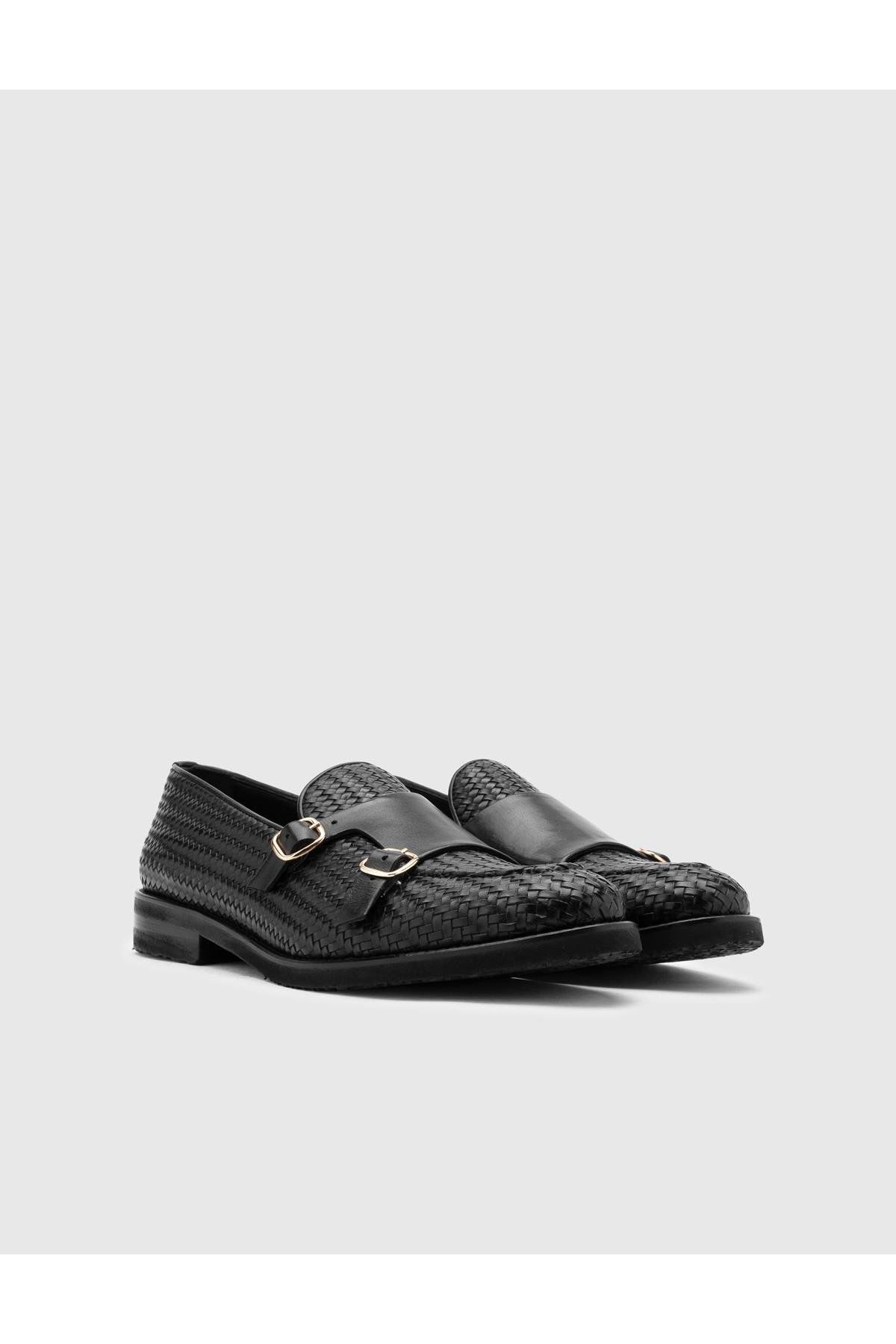 İlvi Alvaro Hakiki Örgü Antik Deri Erkek Siyah Loafer Ayakkabı