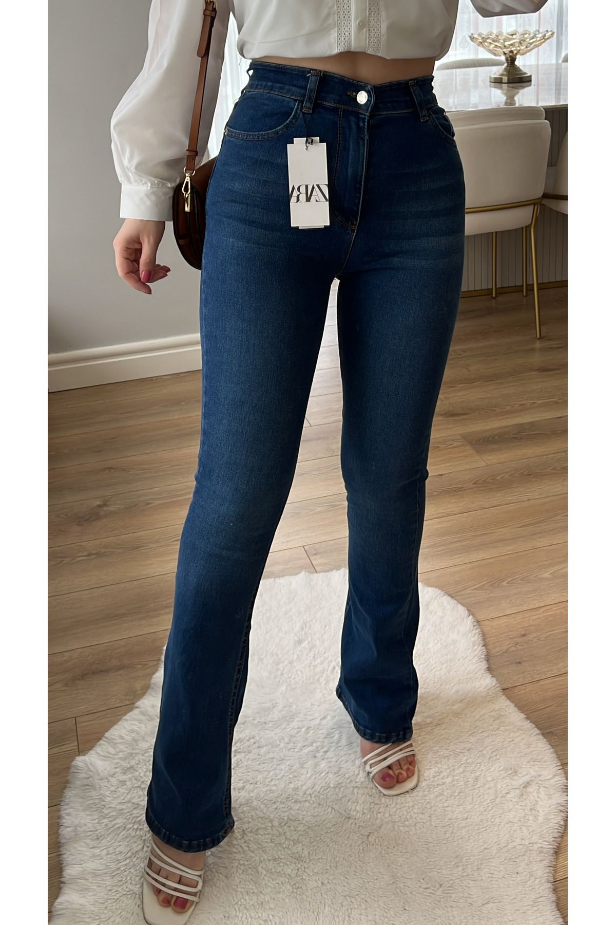 Narferita ZR Lacivert Extra Yüksek Bel Full Likralı Flare Jeans