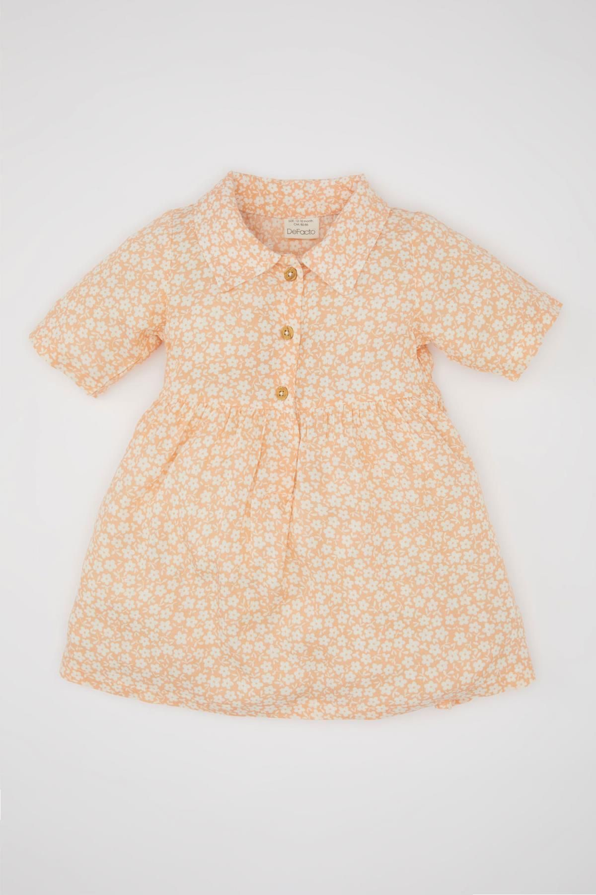 Defacto Kız Bebek Çiçekli Kısa Kollu Krinkıl Viskon Elbise C4535A524SM
