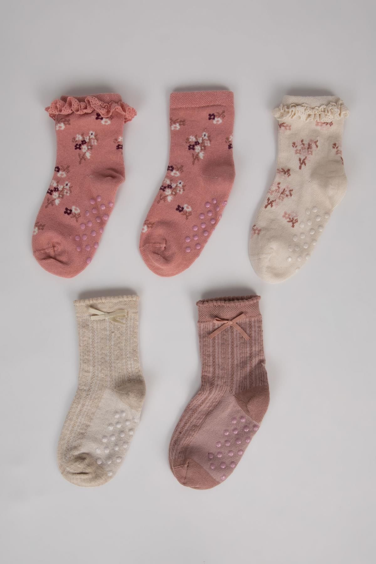 Defacto Kız Bebek Dikişsiz 5'li Pamuklu Uzun Çorap C4302a5ns