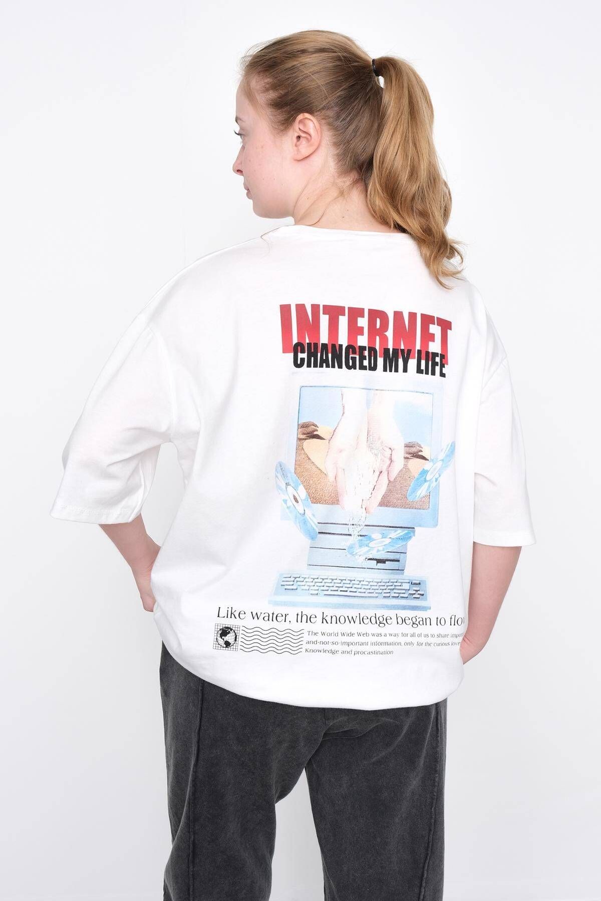 Addax Internet Changed My Life Baskılı T-shirt P10181-p11