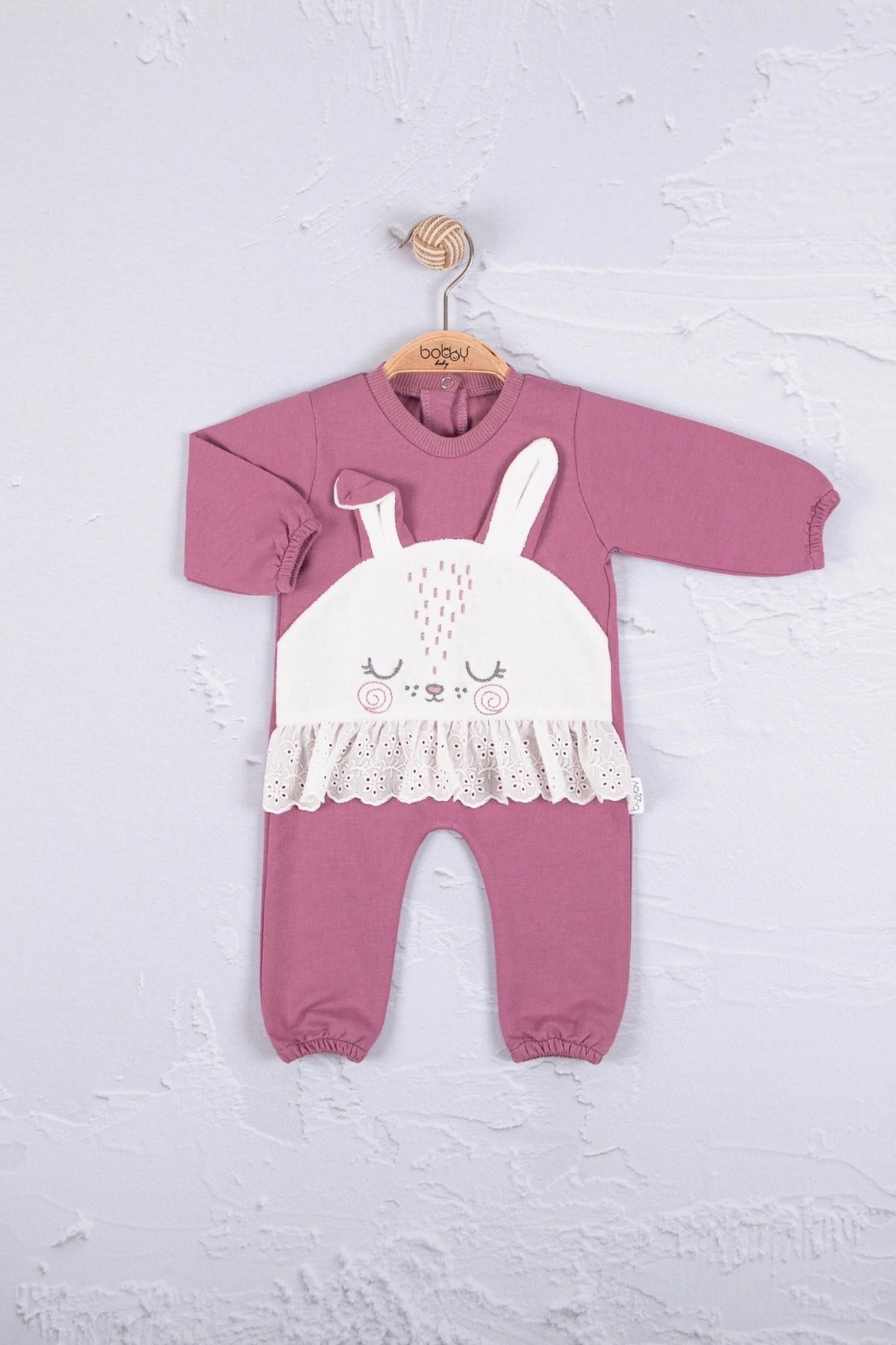 Babydonat Tavşan Nakışlı Güpürlü % 100 Pamuk Kız Bebek Tulum
