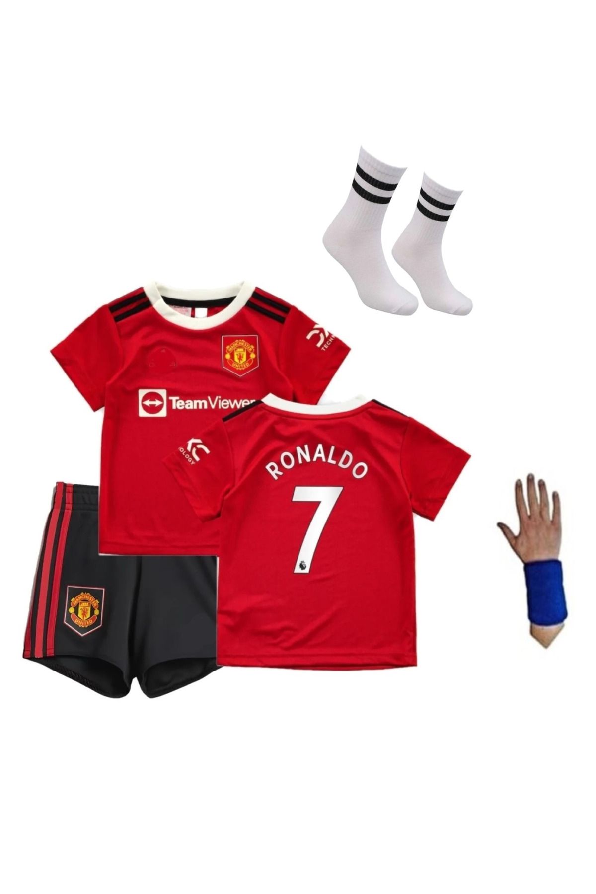 yenteks Ronaldo Manchester Yeni Sezon 23-2024 Kırmızı Çocuk Futbol Forması 4 Lü Set Lklkş24