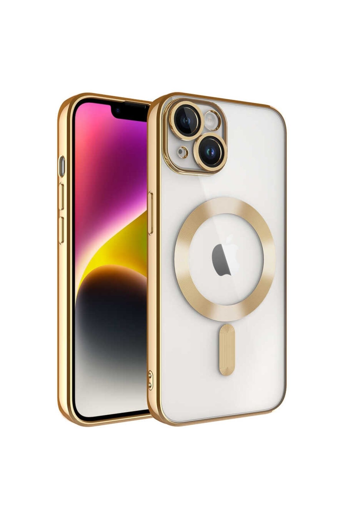 Lopard Apple iPhone 14 Kılıf Şeffaf Renkli Yumuşak Kamera Lens Korumalı Magsafe Şarj Kapak Demre