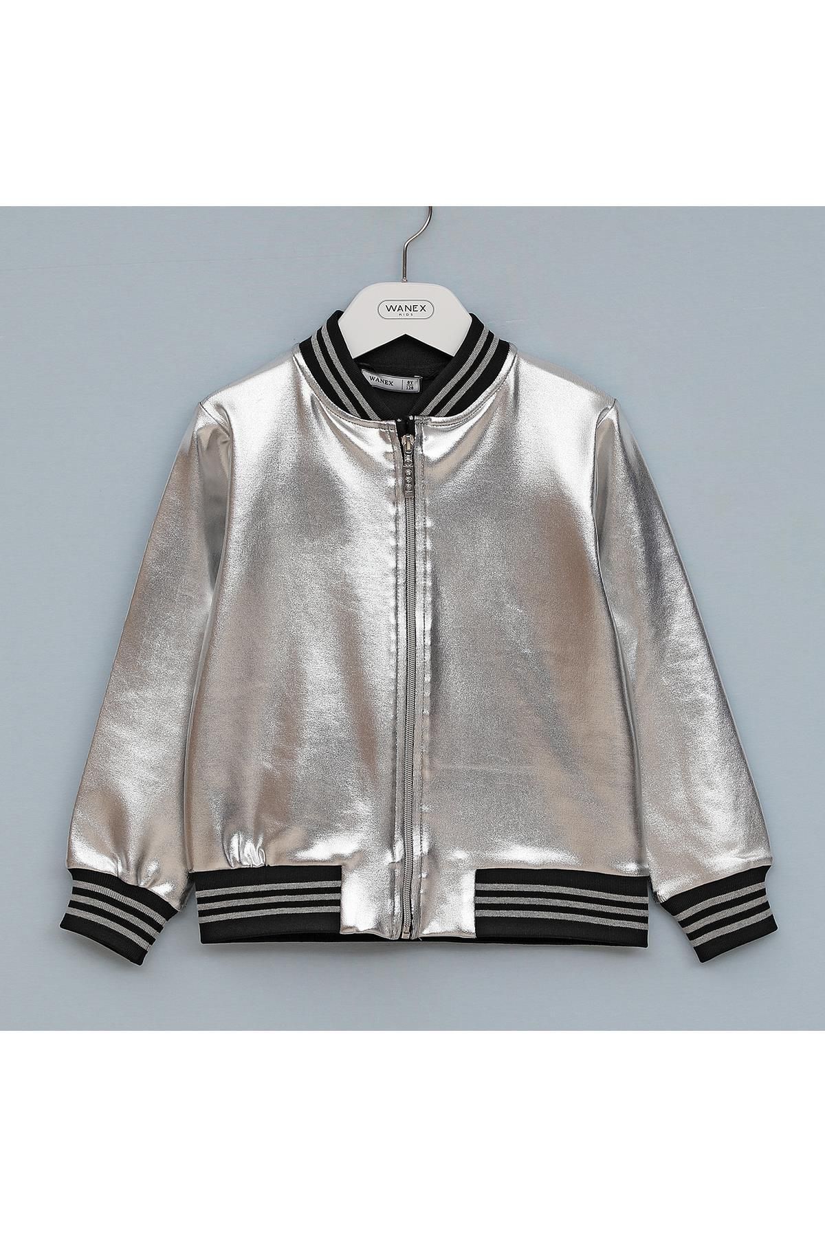 WANEX Kız Çocuk Fermuarlı Premium Gümüş Ceket - 01939 - Gümüş