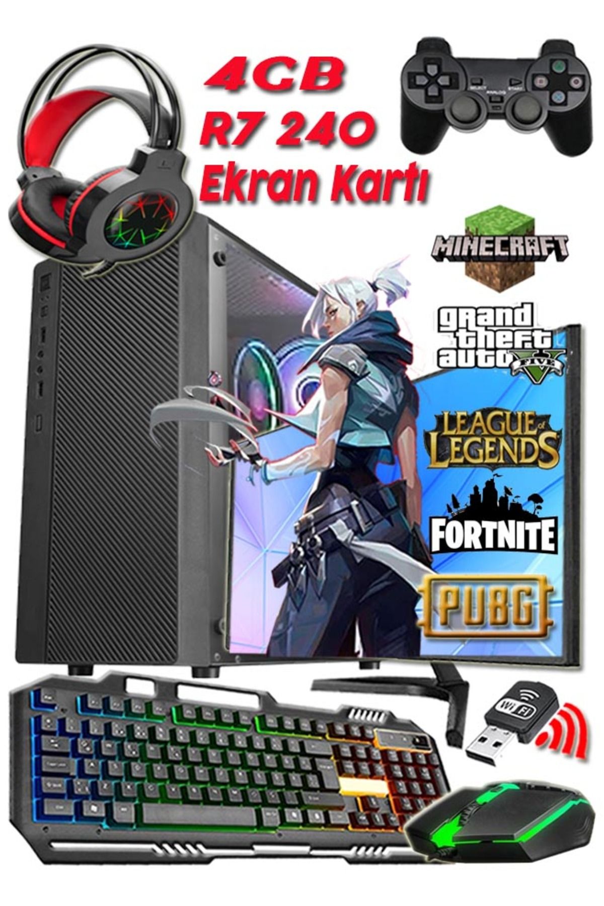 WARBOX Jett Pro I5 2400 Turbo:3.40ghz 8gb Ram 128gb Ssd 250gb Hdd R7 240-4gb E.kartı 20" Monitör