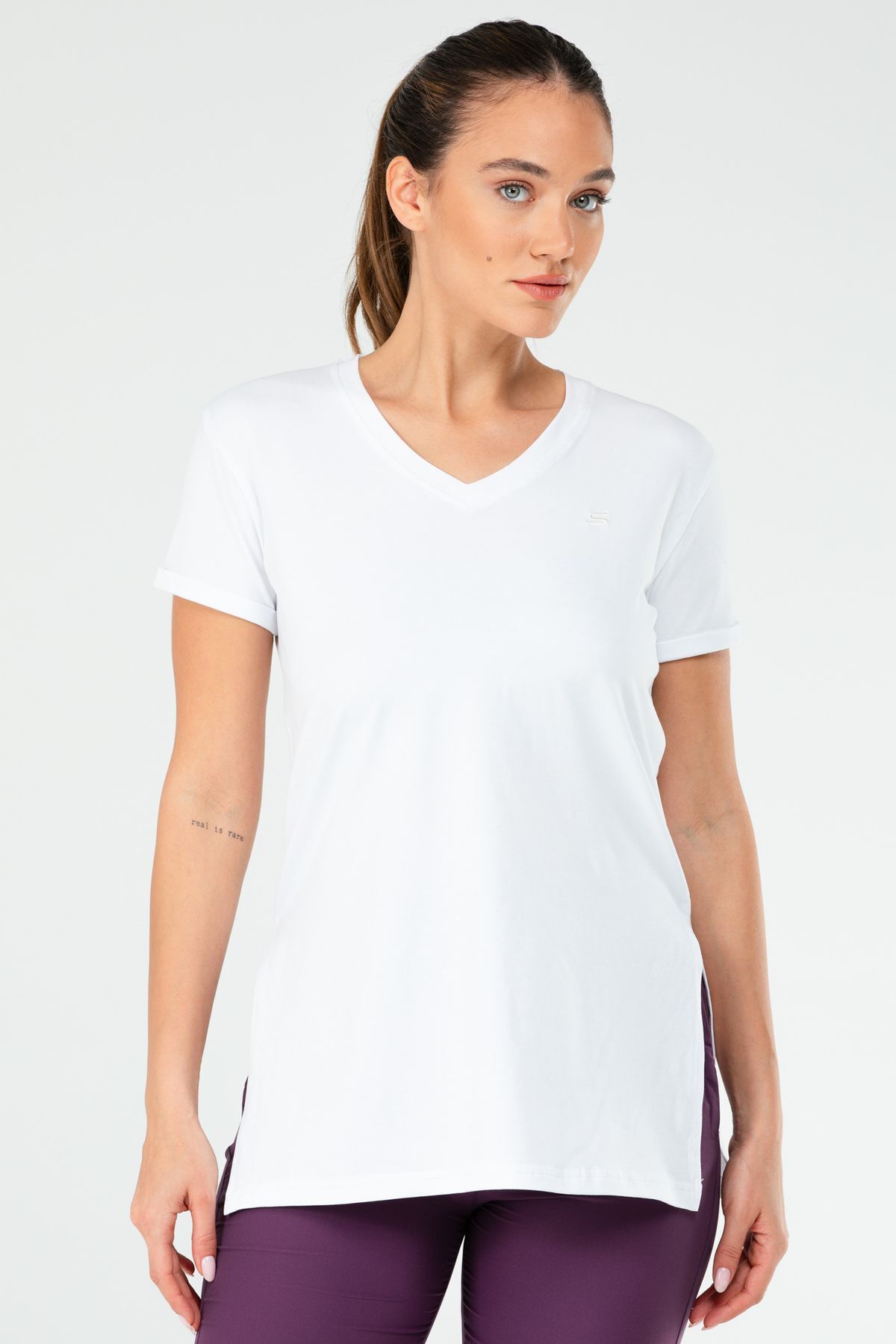 Speedlife Beyaz Regular Pamuklu V Yaka Kısa Kol Kadın Tişört Sf0651