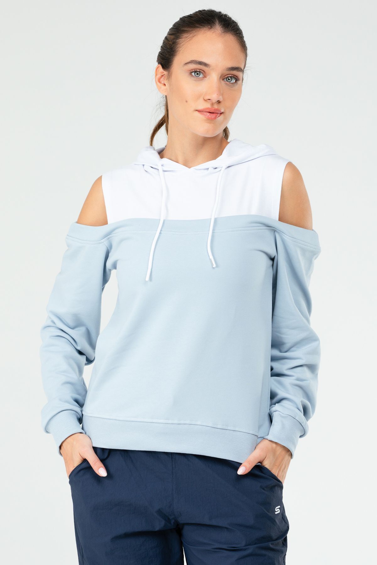 Speedlife Mavi Regular Pamuklu Kapüşonlu Kadın Sweatshirt Sc1178