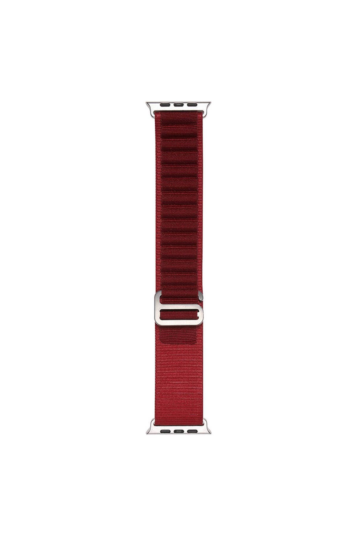 Case 4U Apple Watch 41mm Band-74 Hasır Kordon Koyu Kırmızı