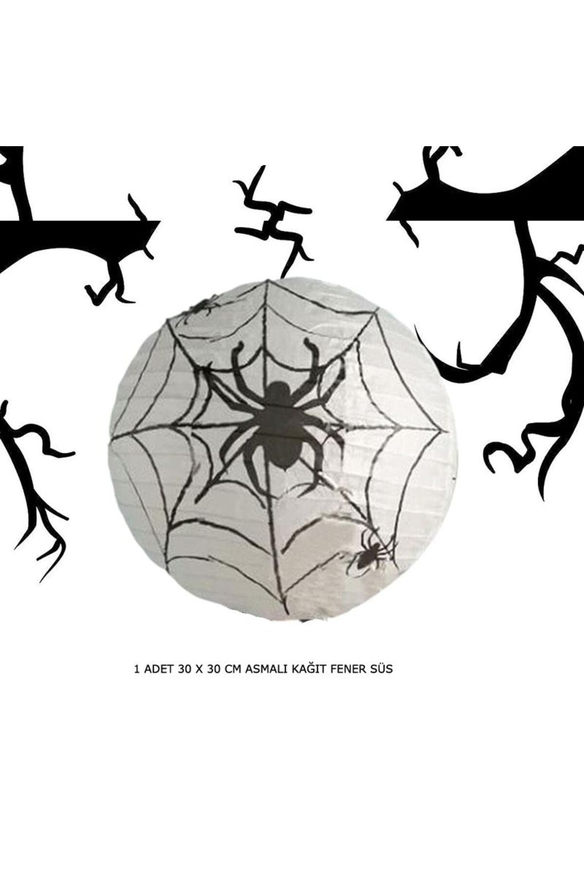partidolu Halloween 30 Cm Örümcek Ağı Desenli Beyaz Renk Kağıt Japon Feneri 1 Adet
