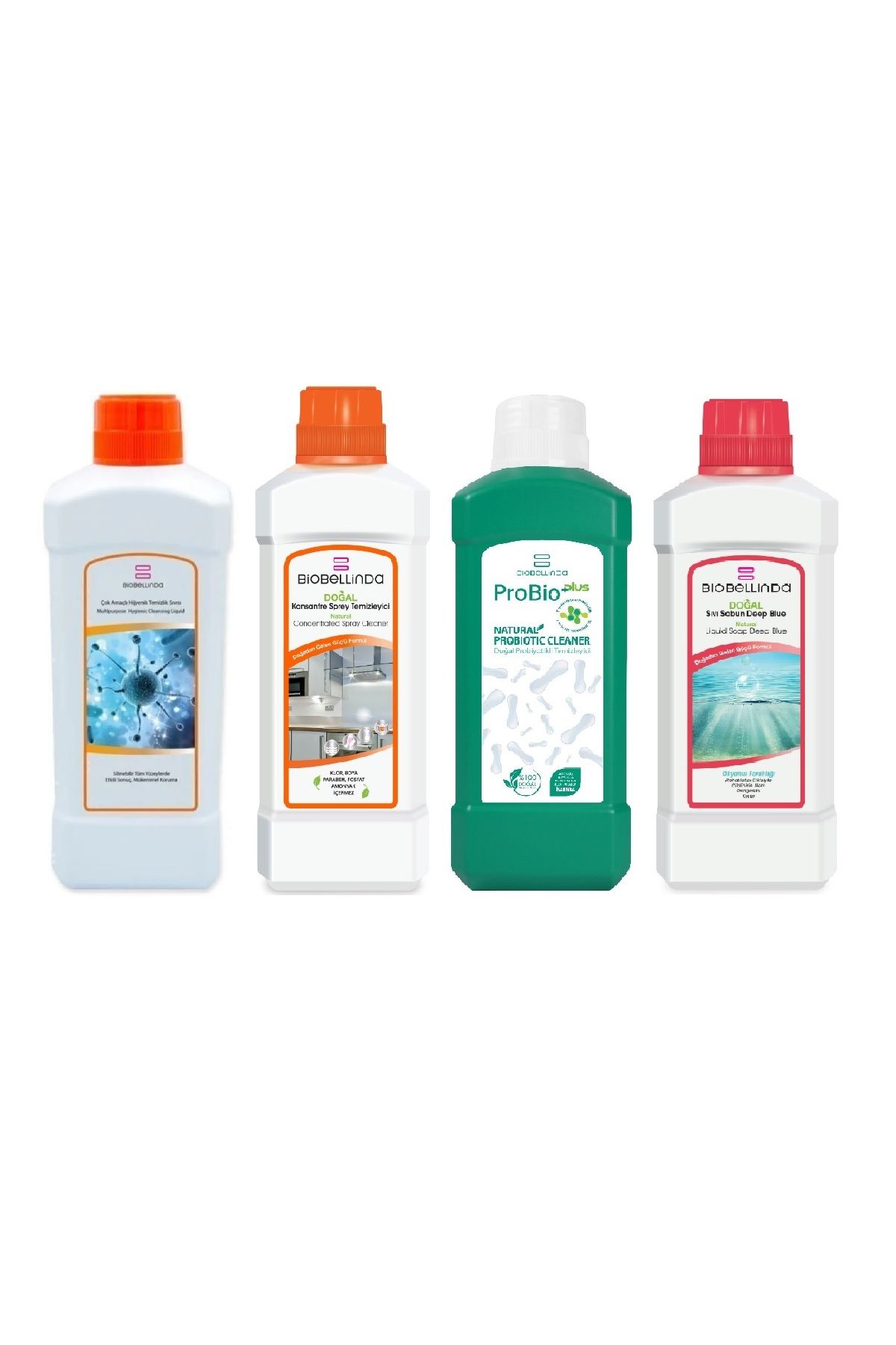 BioBellinda Sıvı el sabunu Deep Blue + Probioplus + Çok Amaçlı Temizleyici + Konsantre Sprey Temizleyici