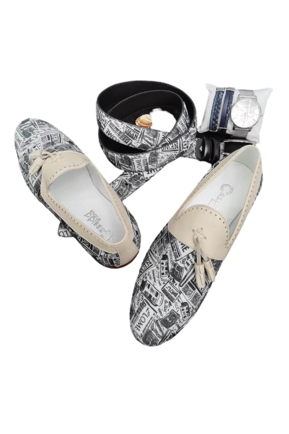 CassidoShoes Hakiki Deri Özel Tasarım Renkli Keten Ayakkabı Kemer Hediyeli 022-3245