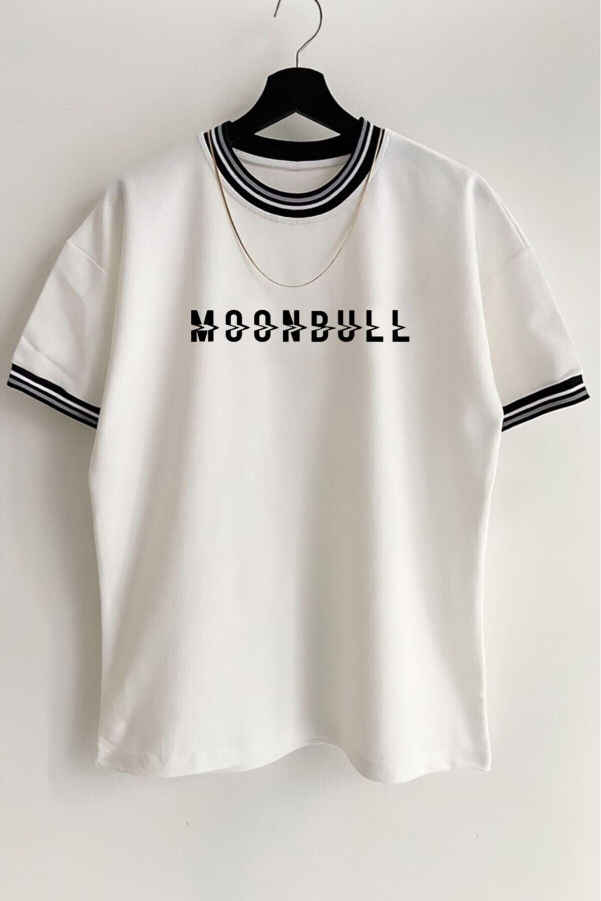 MOONBULL Yaka detaylı erkek MOONBULL baskılı oversize tshirt