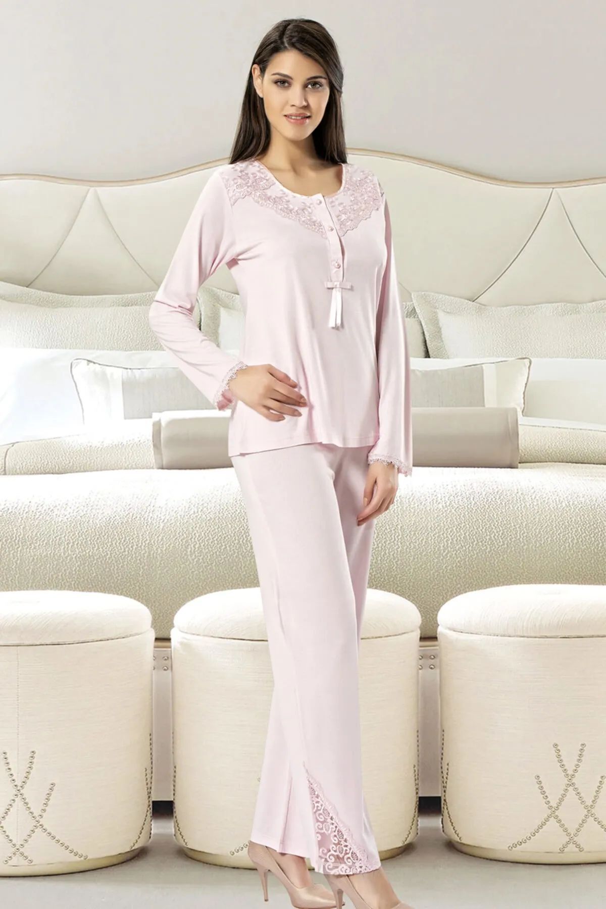Xses 2020 Kadın Uzun Kollu Pijama Takım-pudra