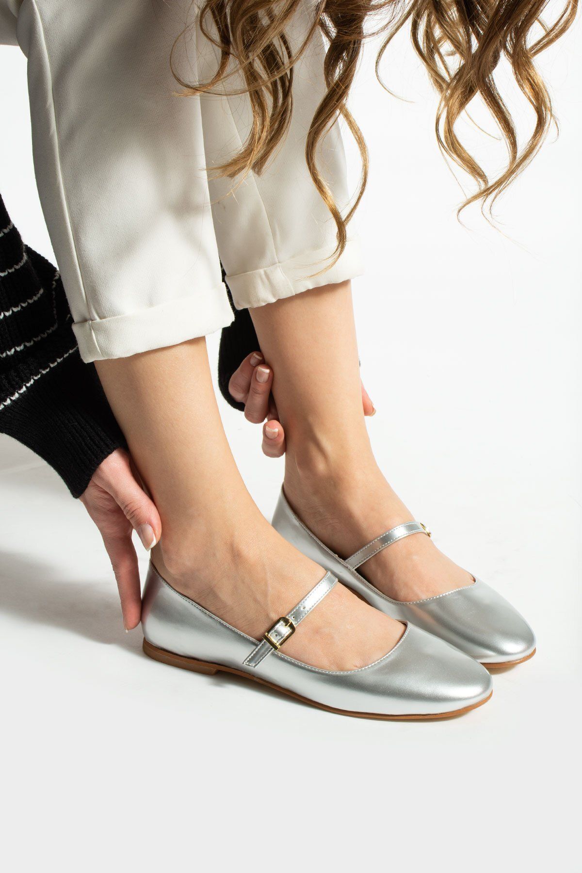 Tulin Shoes Astana Toka Detay Kadın Babet Gümüş