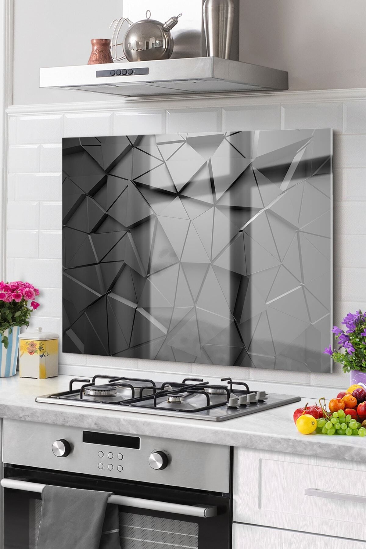 Olinpa Premium Mutfak Cam Ocak Arkası Koruyucu Tezgah Ankastre Arkası Koruyucu 50x50cm | Geometrik