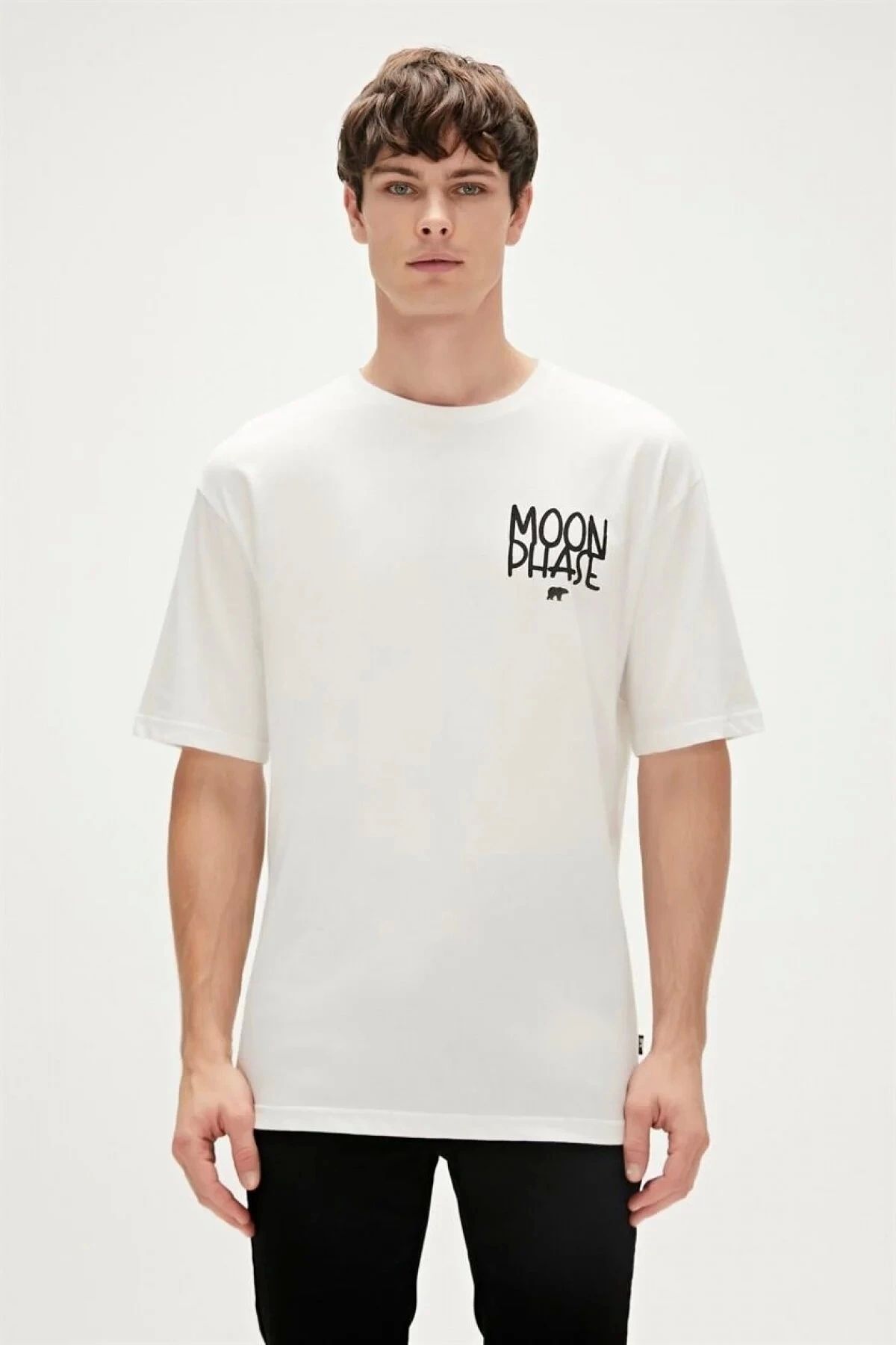 Bad Bear Moon Phase 0 Yaka Erkek Tshirt - Ekru