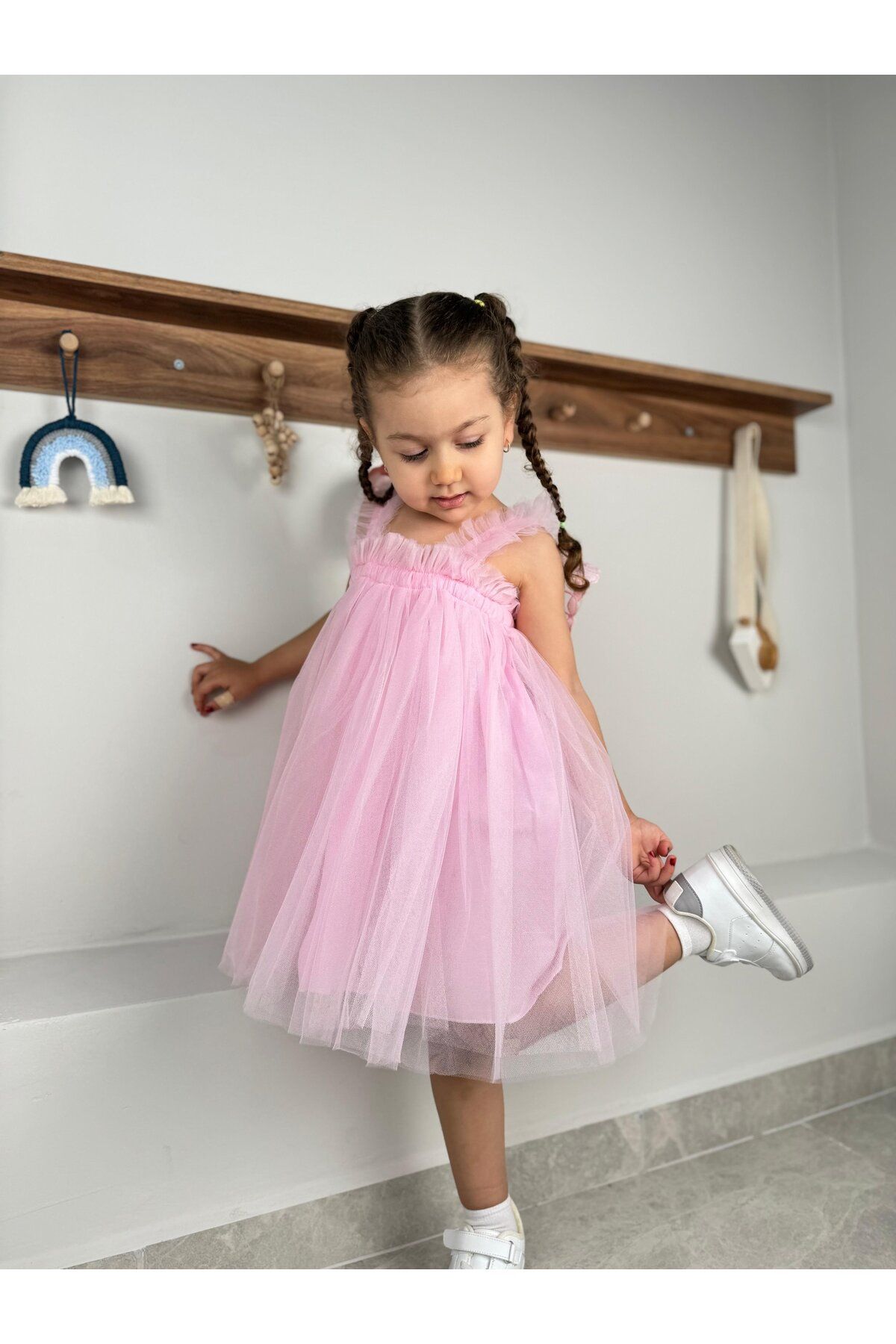 Minizade Yazlık Tütülü Astarlı Bebek Elbise Çocuk Elbise Kız Çocuk Doğum Günü Parti Düğün Elbisesi