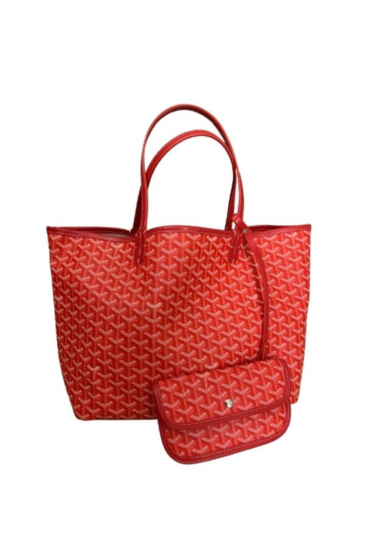 Bugi Bag Kırmızı Renk Monogram Detaylı Yavrulu Kadın Omuz Çantası Tote Bag Goyard Style