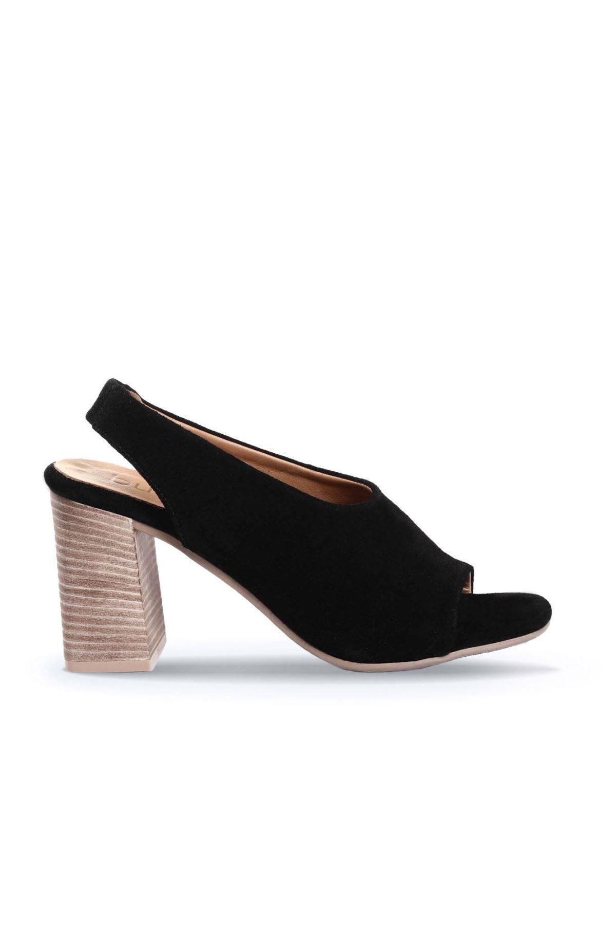 BUENO Shoes Siyah Süet Kadın Topuklu Ayakkabı