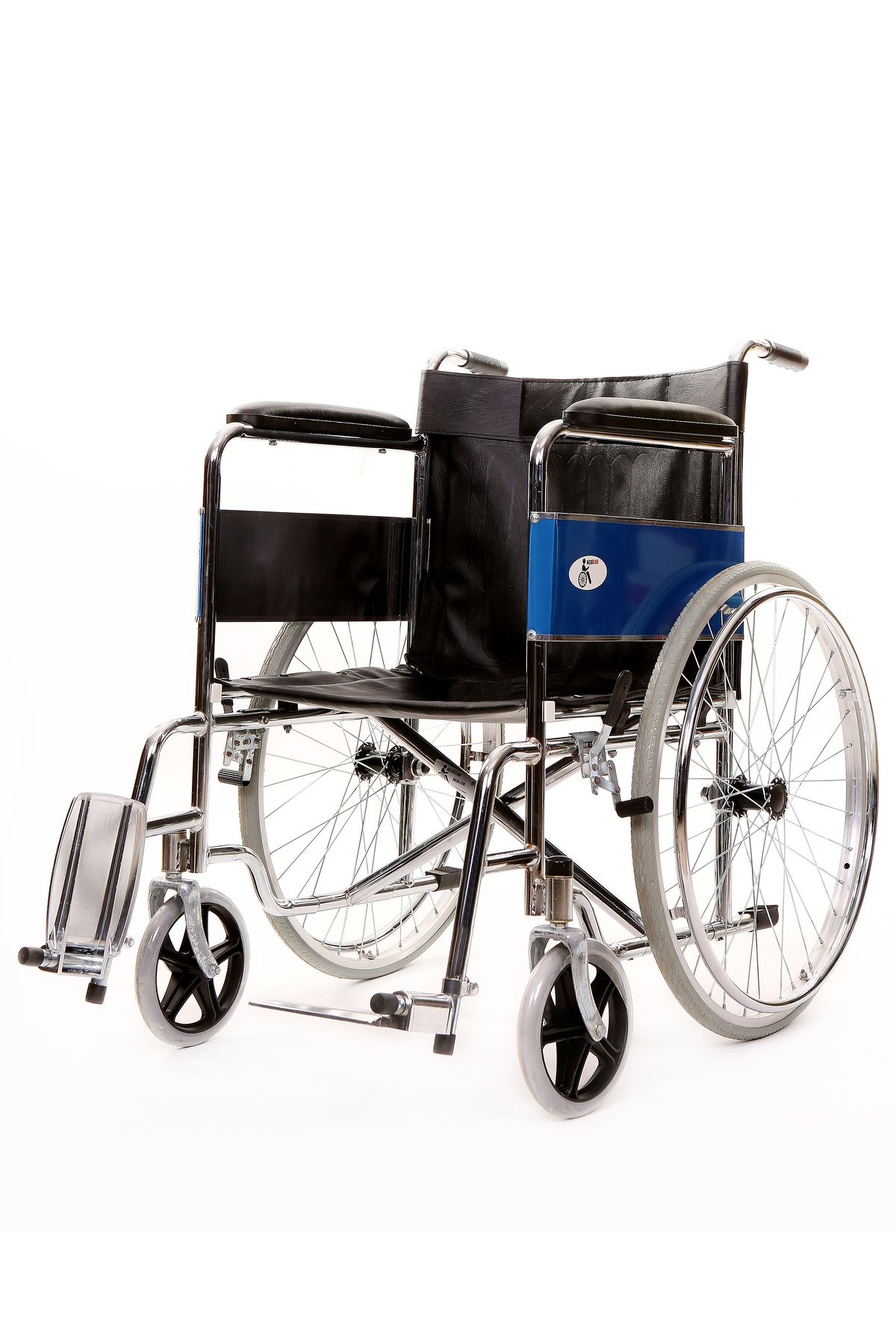 MEDİCAR 120 Kg Taşıma Kapasitesi Katlanabilir Refagatçi Frenli Emniyet Kemerli Manuel Tekerlekli Sandalye