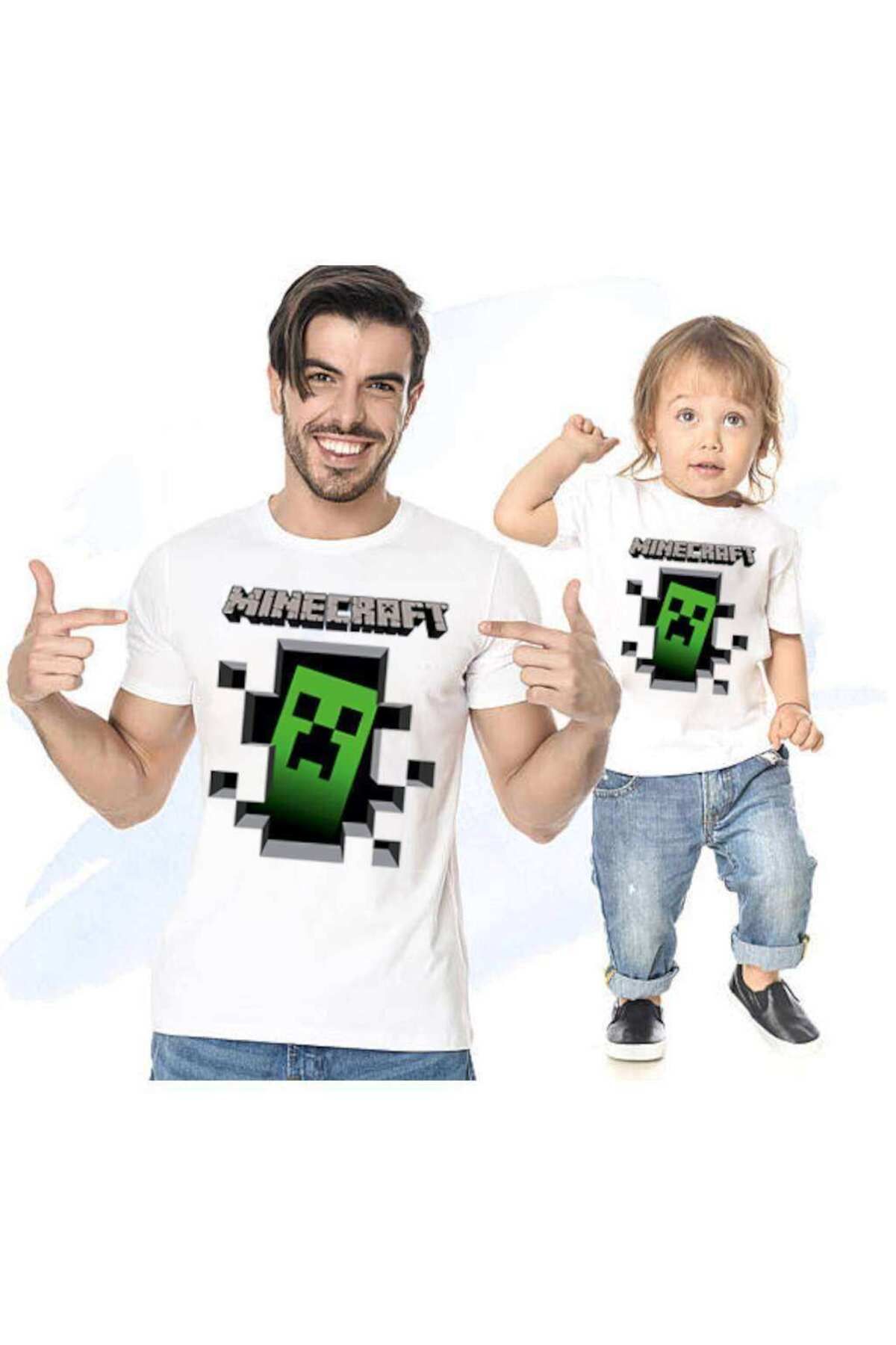 Tshirthane Baba Oğul Kız Tişört Minecraft (TEK ÜRÜN FİYATIDIR KOMBİN YAPMAK İÇİN 2 ADET SEPETE EKLEYİNİZ)