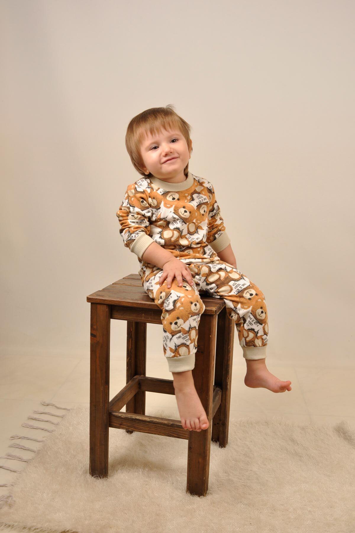 Peki Çocuk 5 Al 4 Öde Bebek Kiz Erkek Dar Kalip Teddy Bear Ayicik Mansetsiz-mansetli Pijama Takim 14937