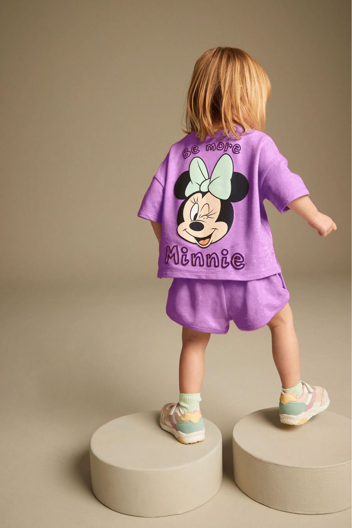 Magu Kız Çocuk Mor Minnie Mouse Desenli Pamuklu T-shirt Şort Alt-Üst Takım