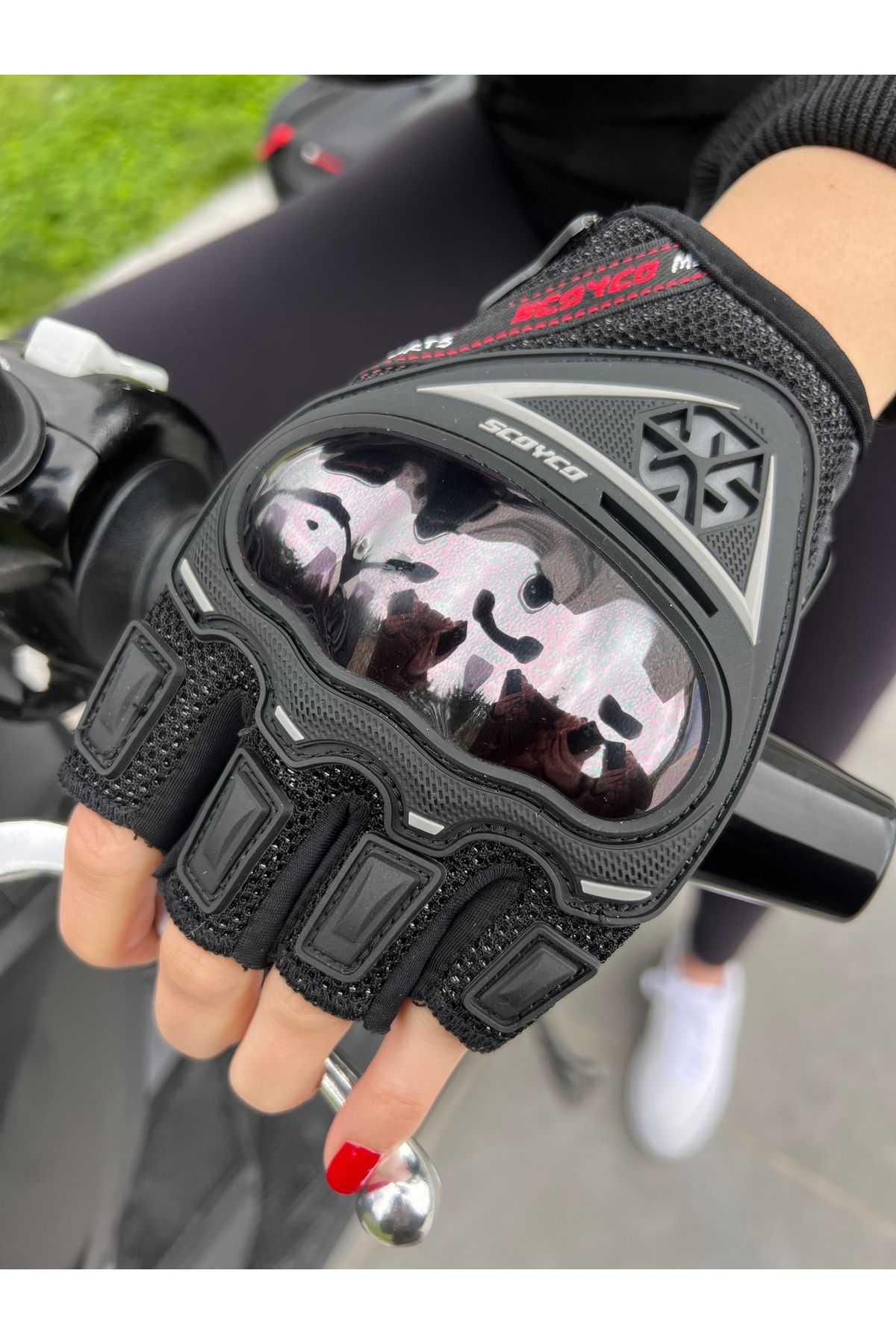 Jiekai Motorcu Eldiveni Titanyum Korumalı Yarım Eldiven Unisex Siyah