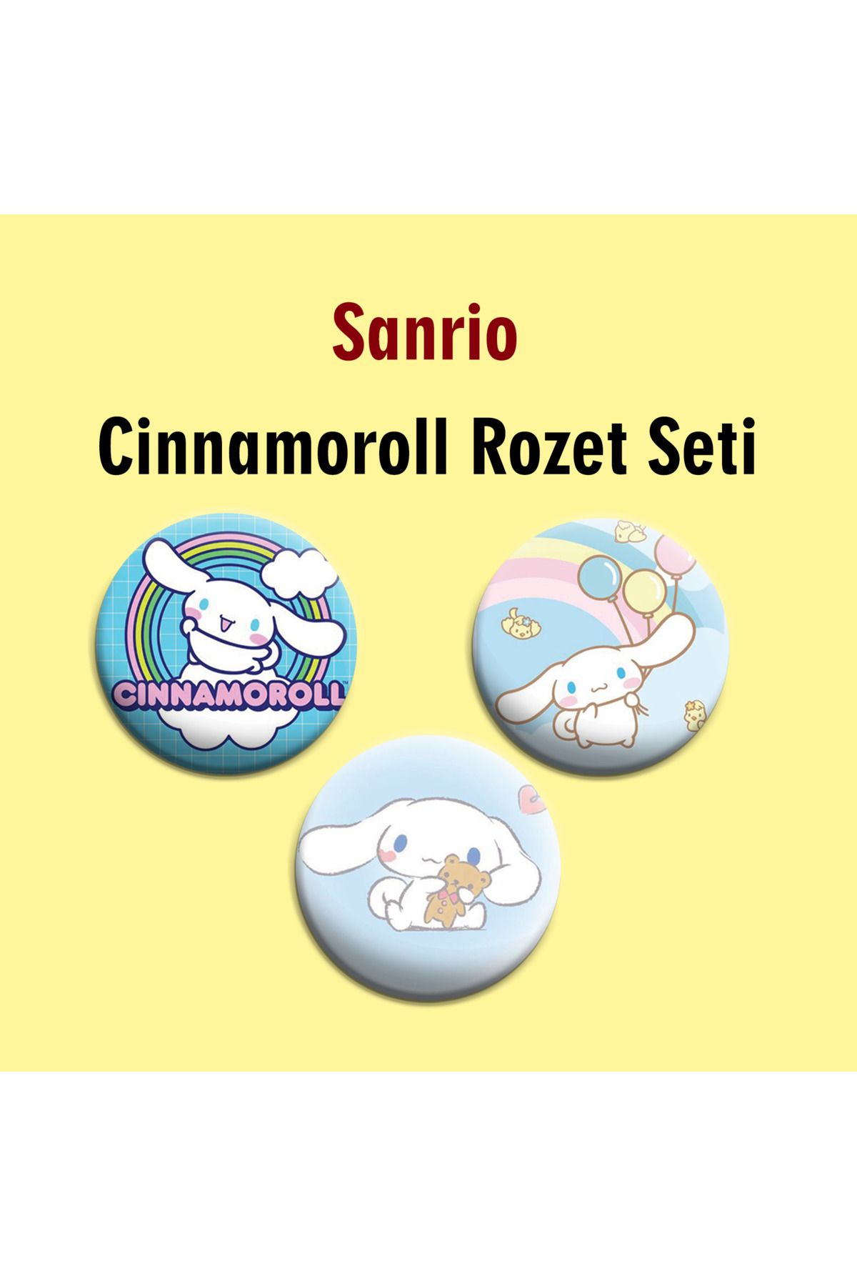 Akumastik Sanrio Hello Kitty Cinnamoroll 3lü Çanta Süsü Rozet-İğneli Buton Rozet Seti