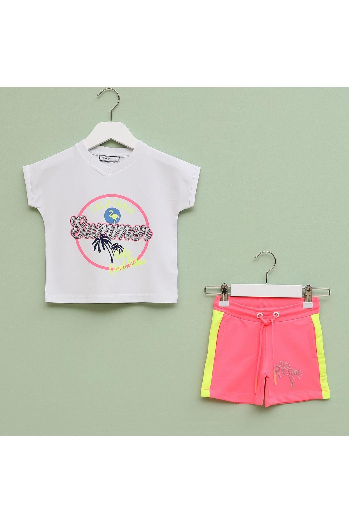 WANEX Kız Çocuk Kısa Kol Tişört & Şort Takım - 21917193 - Neon Pembe