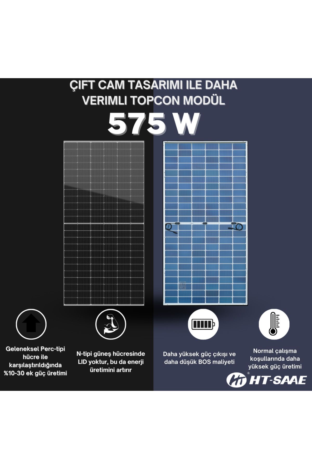 HT-SAAE 575w Topcon Çift Cam Monokristal Güneş Paneli Panel En Yeni Teknoloji Yüksek Verim Ve Dayanıklı