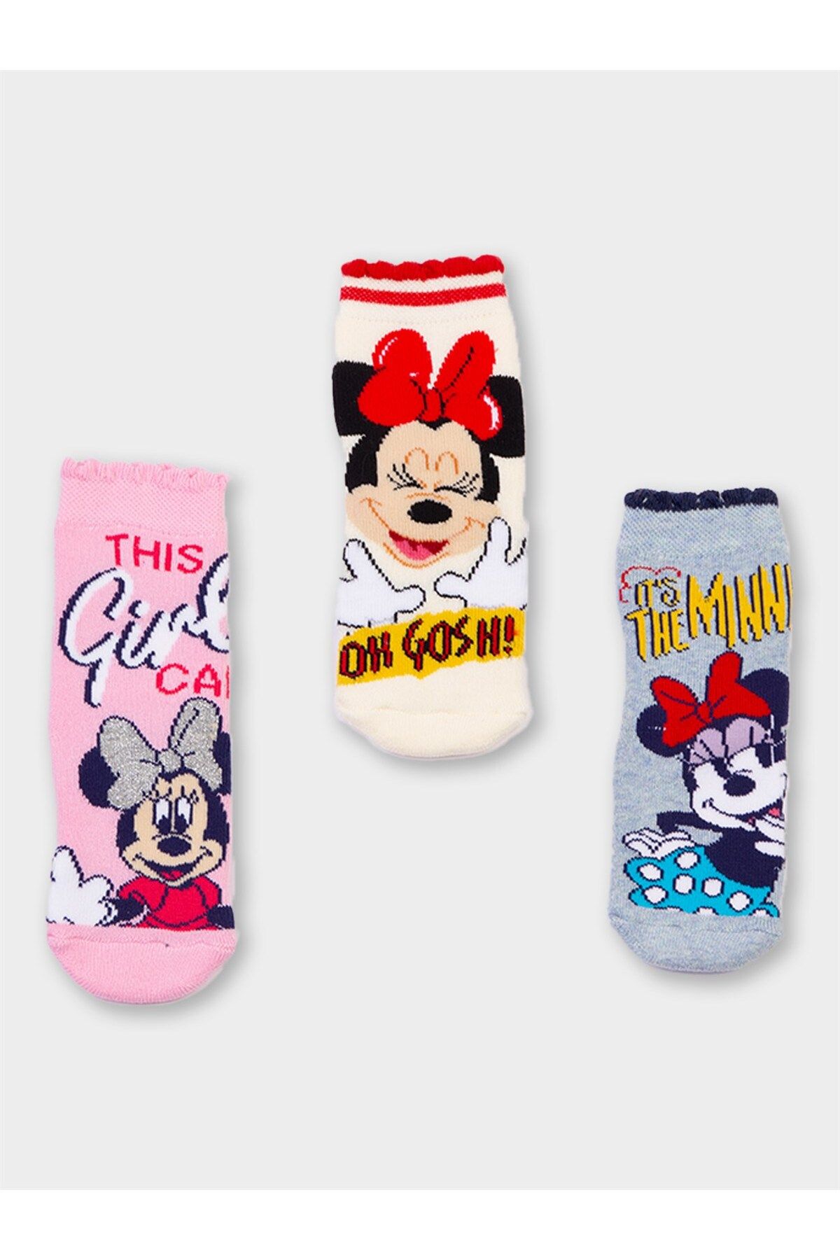 MINNIE MOUSE Disney Minnie Mouse Lisanslı Kız Çocuk 3 Çift Havlu Soket Çorap 20506