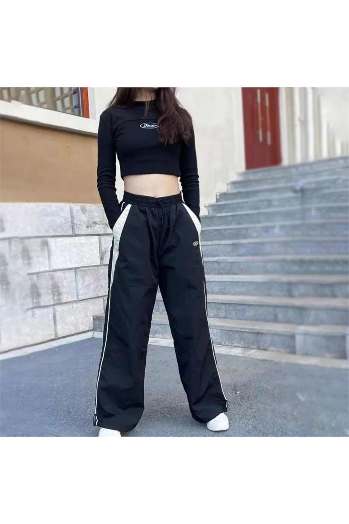 Köstebek Siyah Retro Kolej Model Lastikli Pantolon